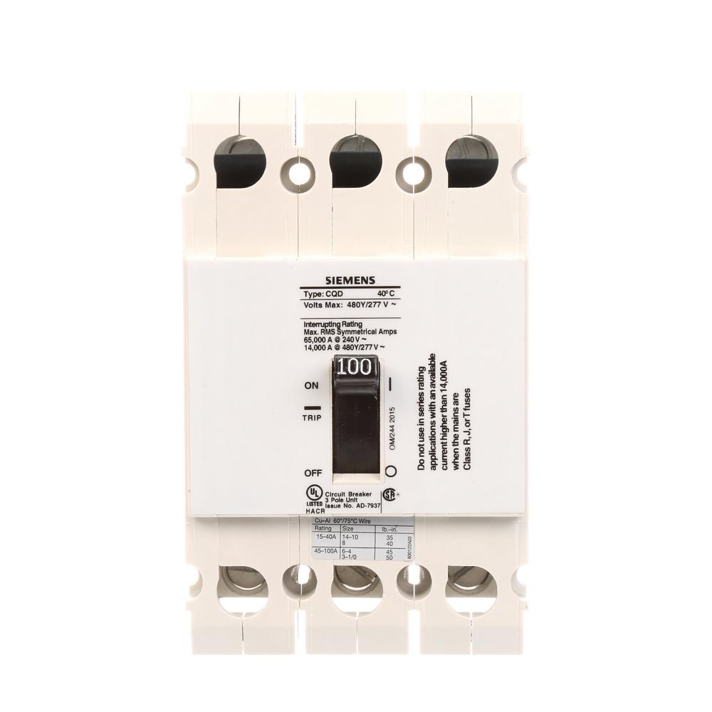Imagen de INTERRUPTOR CQD 3X100A 65KA/240, 14KA/480, 10KA/600V PARA RIEL DIN