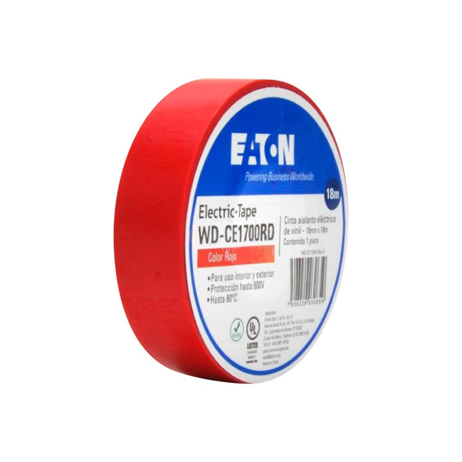 CINTA AISLANTE COLOR ROJO 19MM X 18M EATON