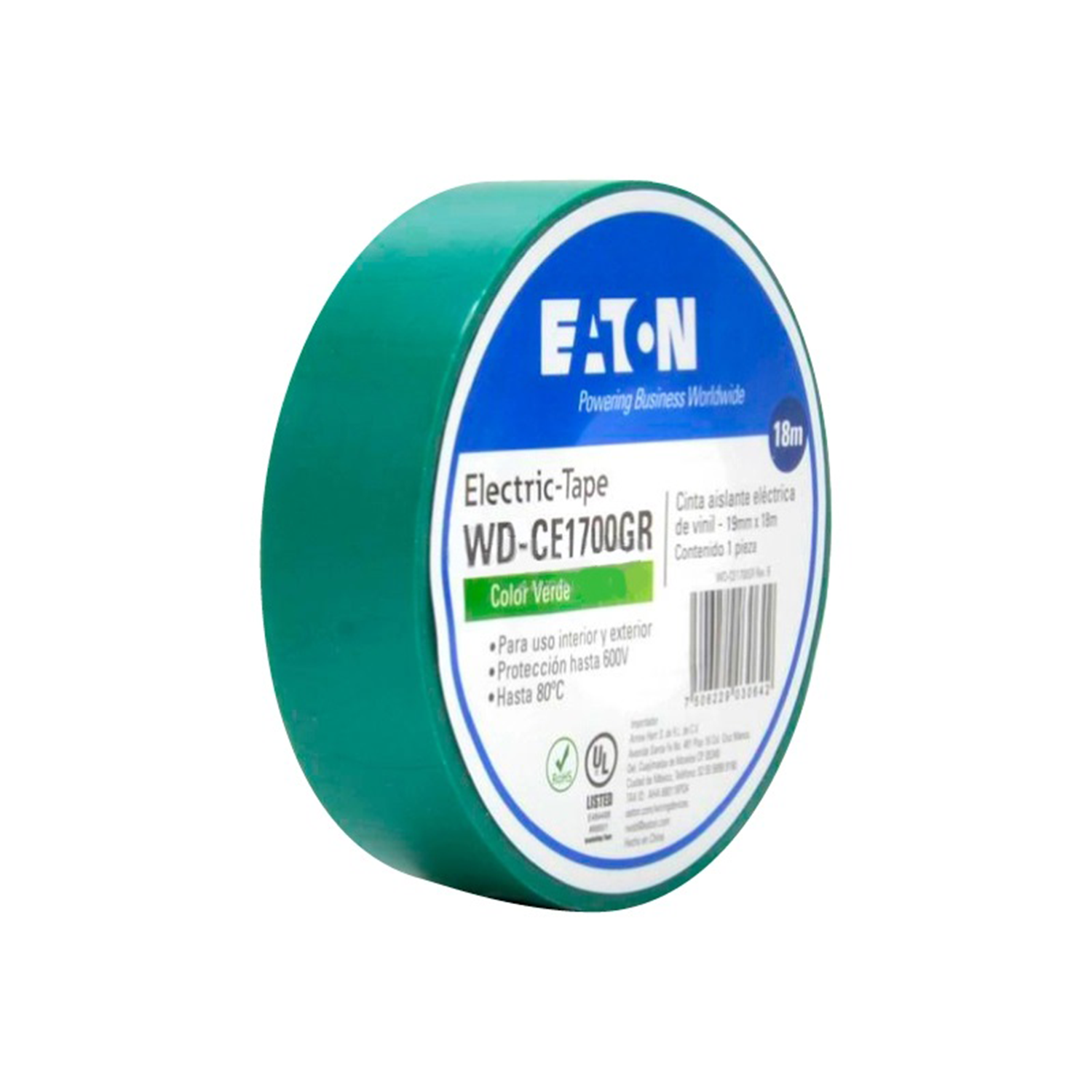 Imagen de CINTA AISLANTE COLOR VERDE 19MM X 18M EATON