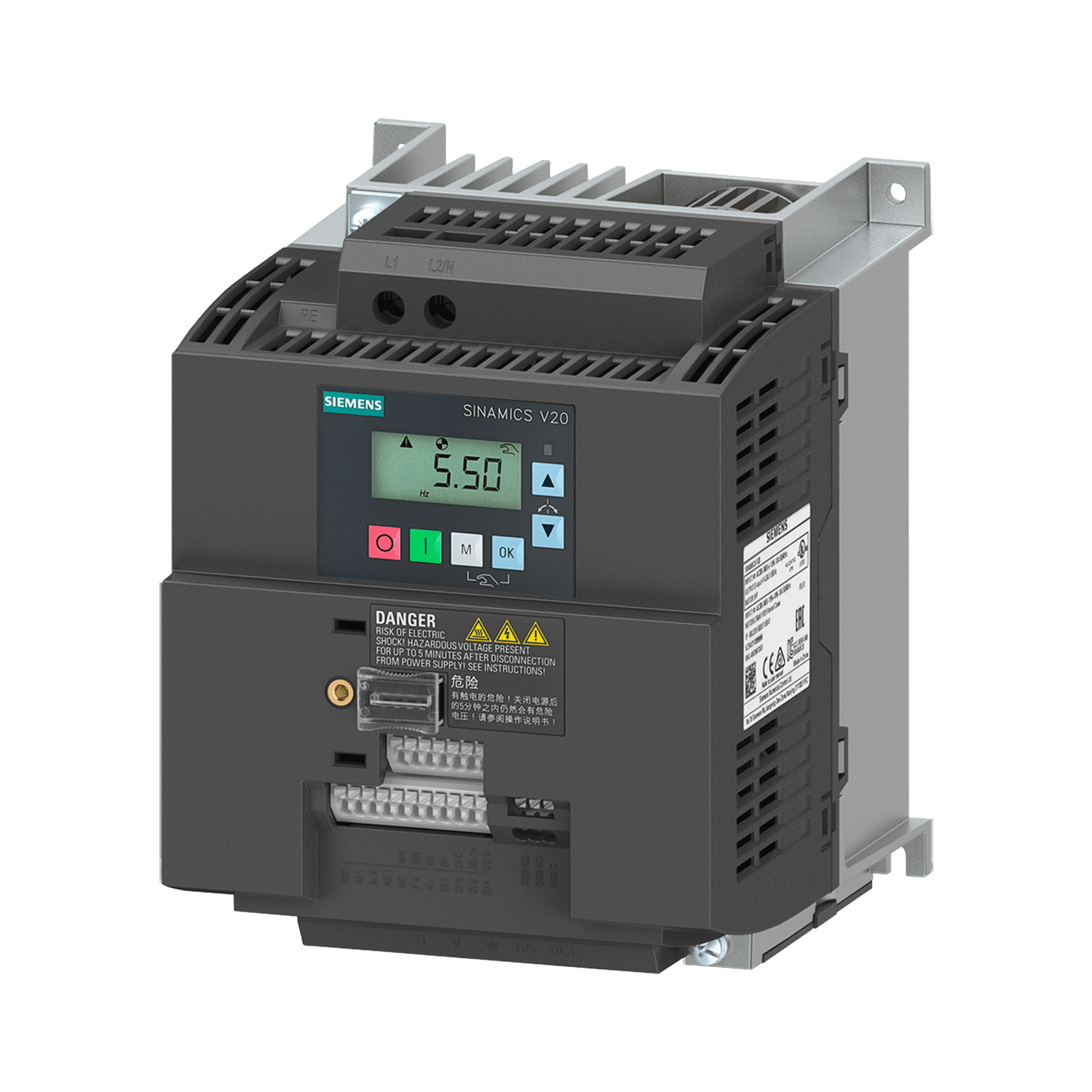 Imagen de VARIADOR SINAMICS V20 ENTRADA MONOFASICA 220V AC  2.2 KW  3 HP 6SL32105BB222UV0 SIEMENS