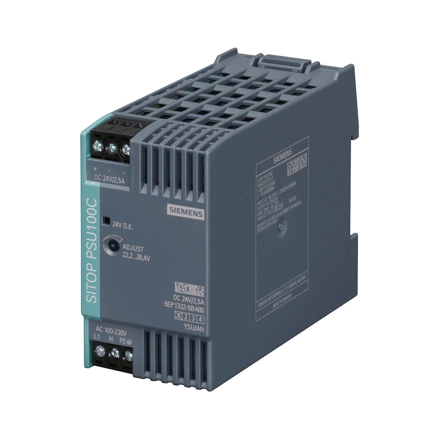 Imagen de FUENTE DE ALIMENTACION 2.5A 24VCD SITOP PSU100C ENTRADA MONOFASICA 120-230 V AC (DC 110-300 V)