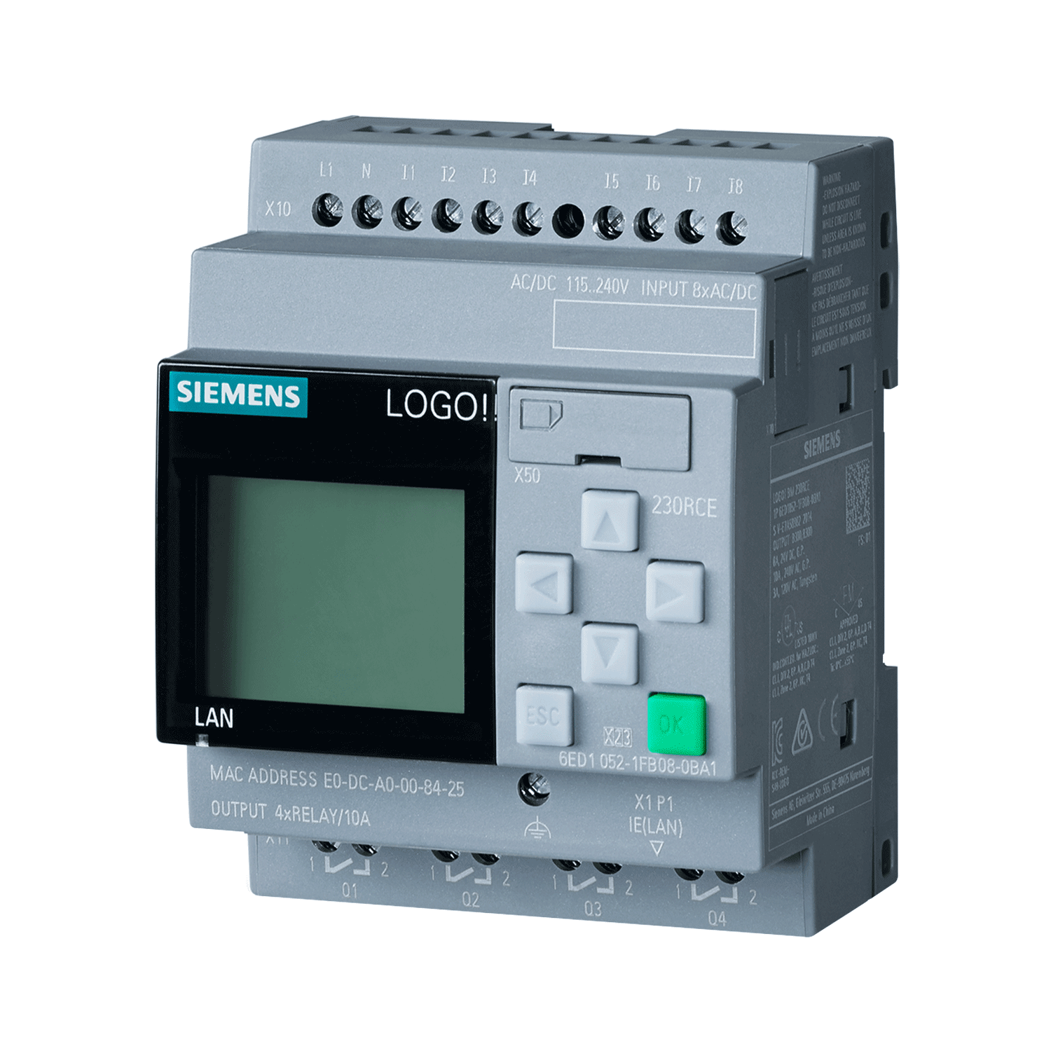 Imagen de LOGO! 8 230RCE, MOD. LOG., DISPL. AL/E/S: 115V/230V/RELE 8 ED/4 SD
