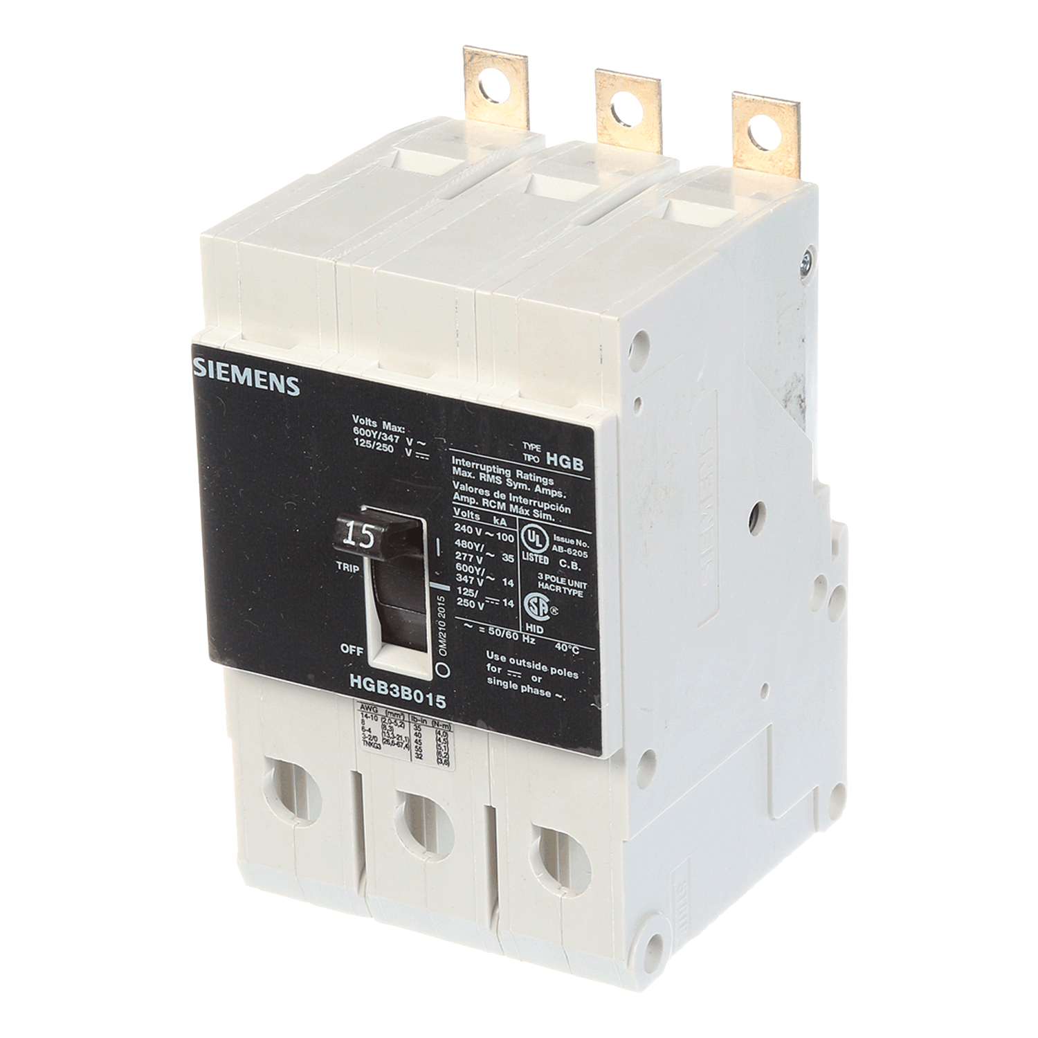 Imagen de INTERRUPTOR HGB 3X15A 100KA/240, 35KA/480, 14KA/600V