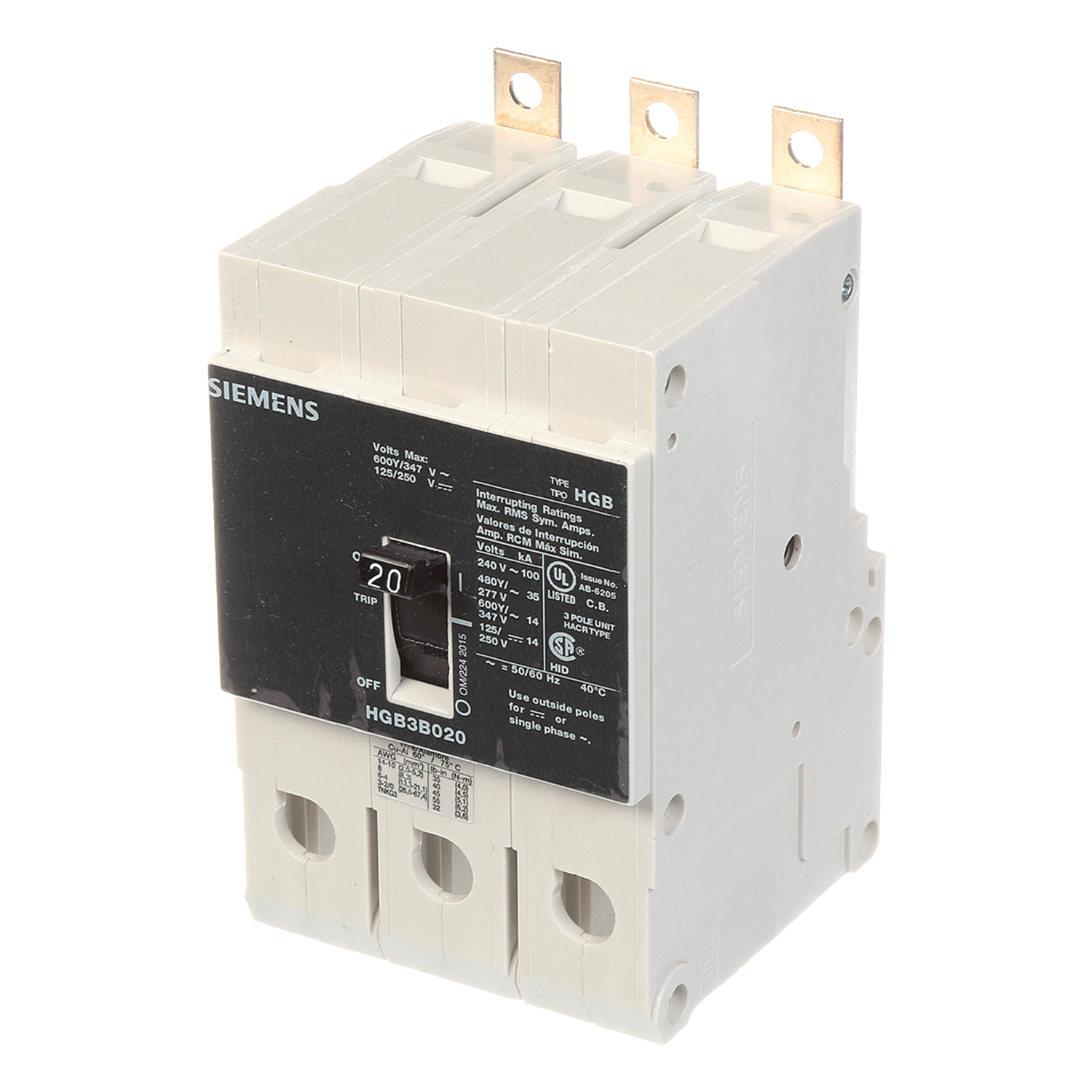 Imagen de INTERRUPTOR HGB 3X20A 100KA/240, 35KA/480, 14KA/600V