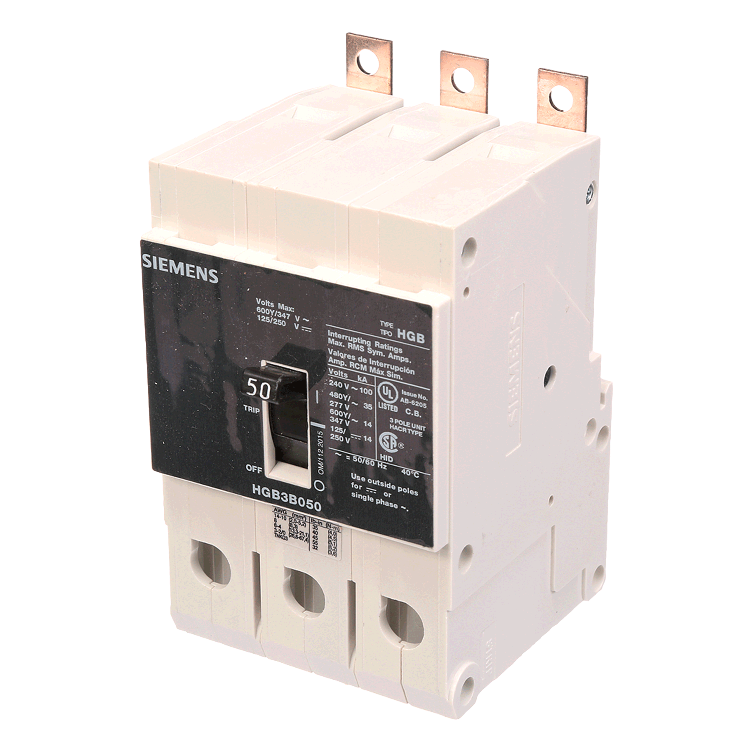Imagen de INTERRUPTOR HGB 3X50A 100KA/240, 35KA/480, 14KA/600V