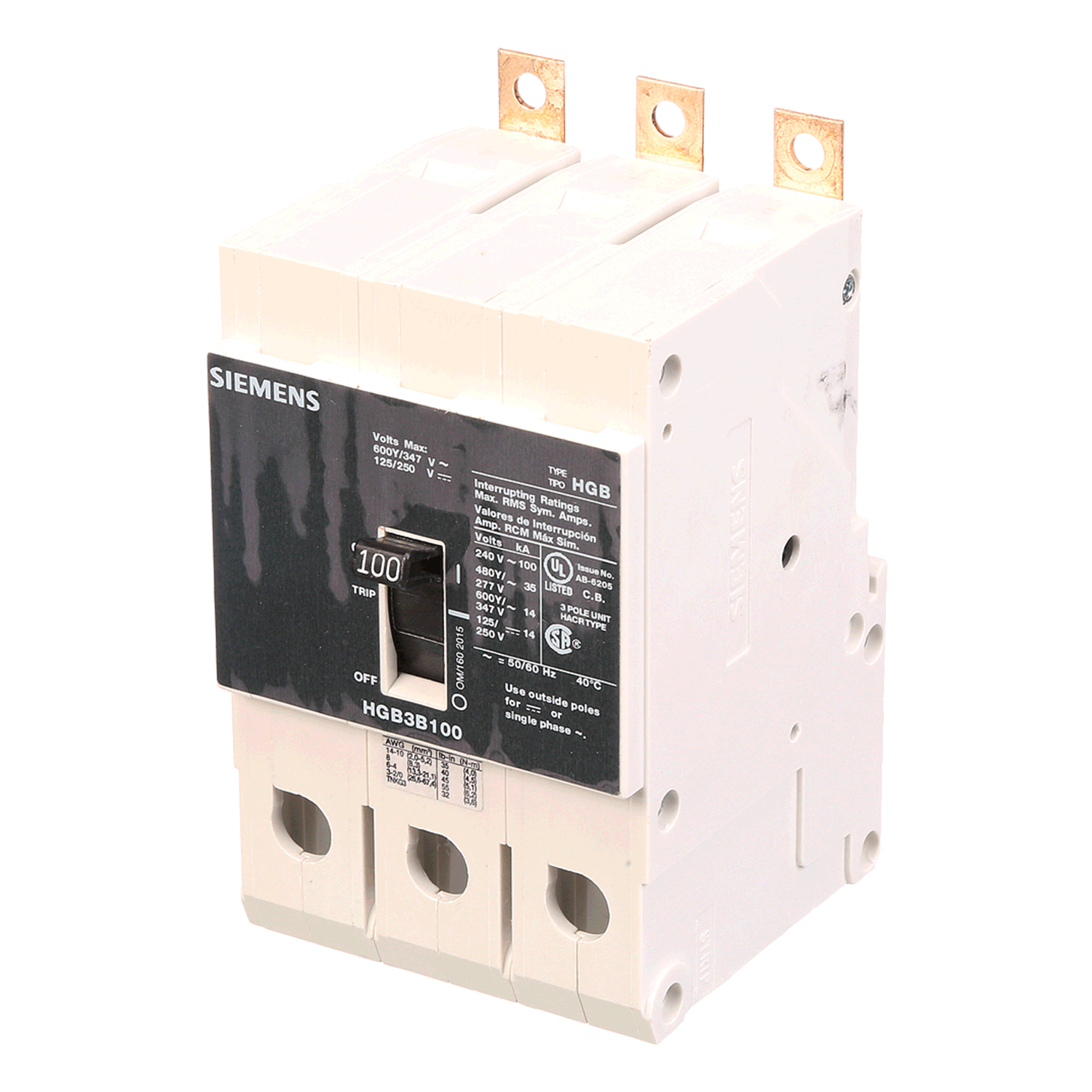 Imagen de INTERRUPTOR HGB 3X100A 100KA/240, 35KA/480, 14KA/600V