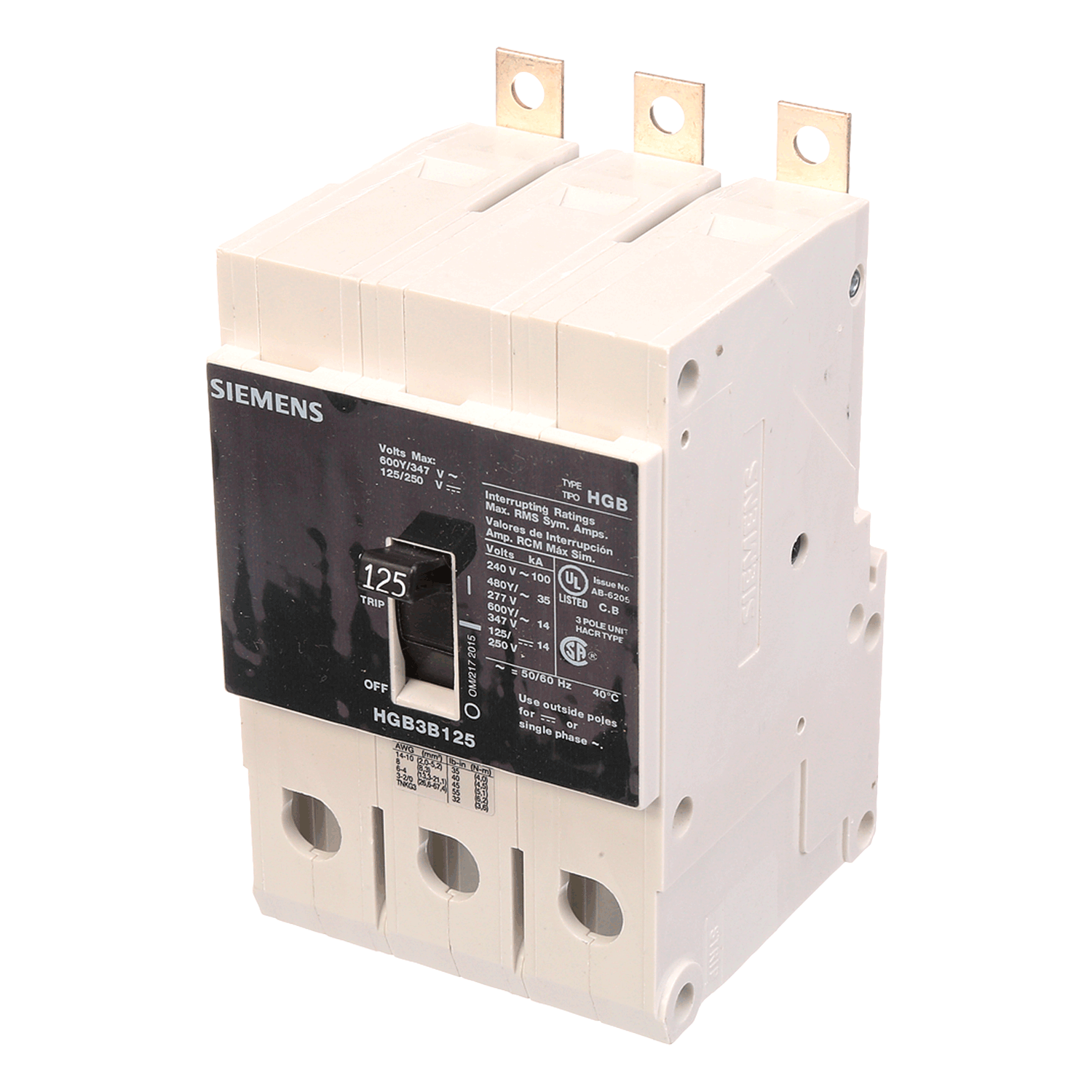 Imagen de INTERRUPTOR HGB 3X125A 100KA/240, 35KA/480, 14KA/600V