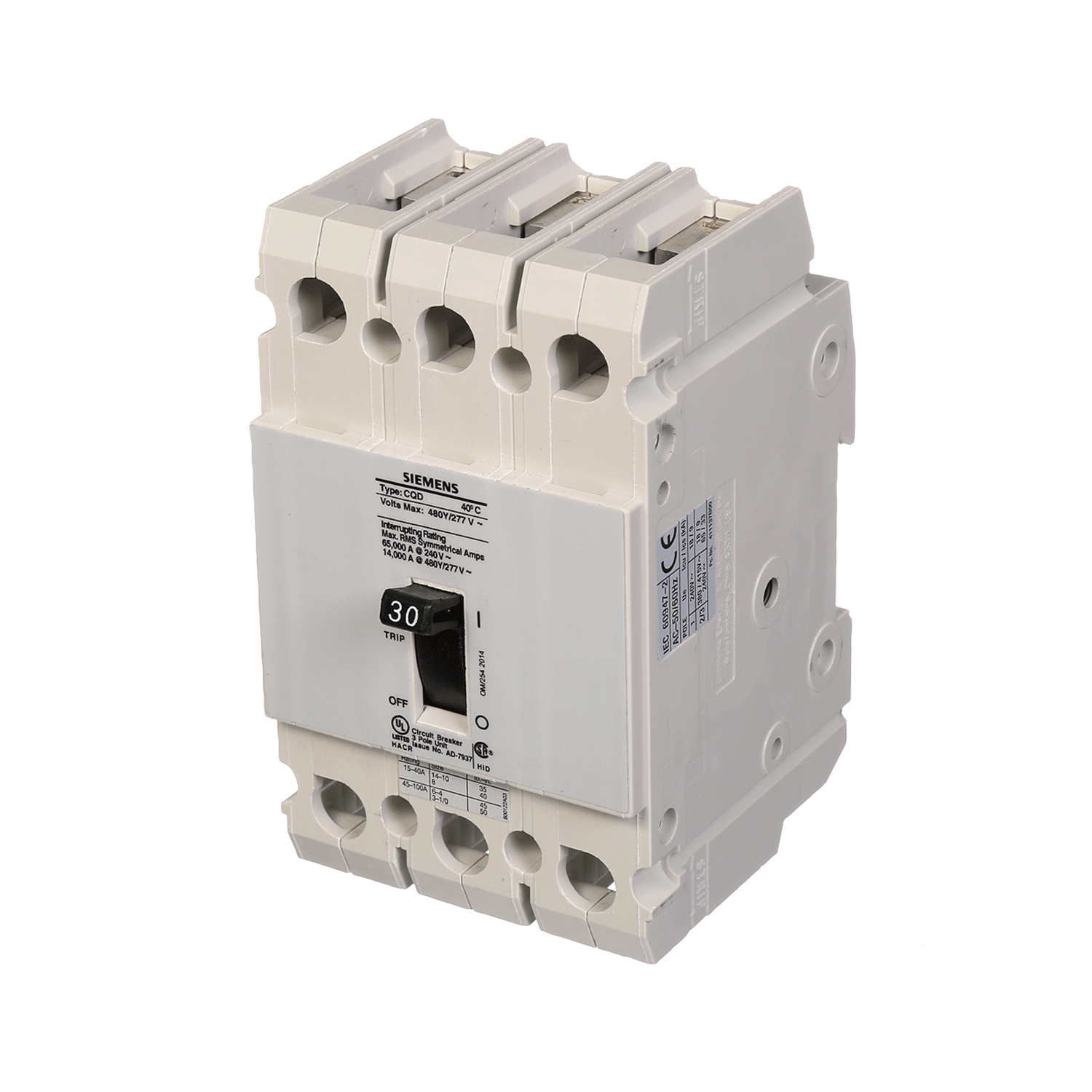 Imagen de INTERRUPTOR CQD 3X30A 65KA/240, 14KA/480, 10KA/600V PARA RIEL DIN