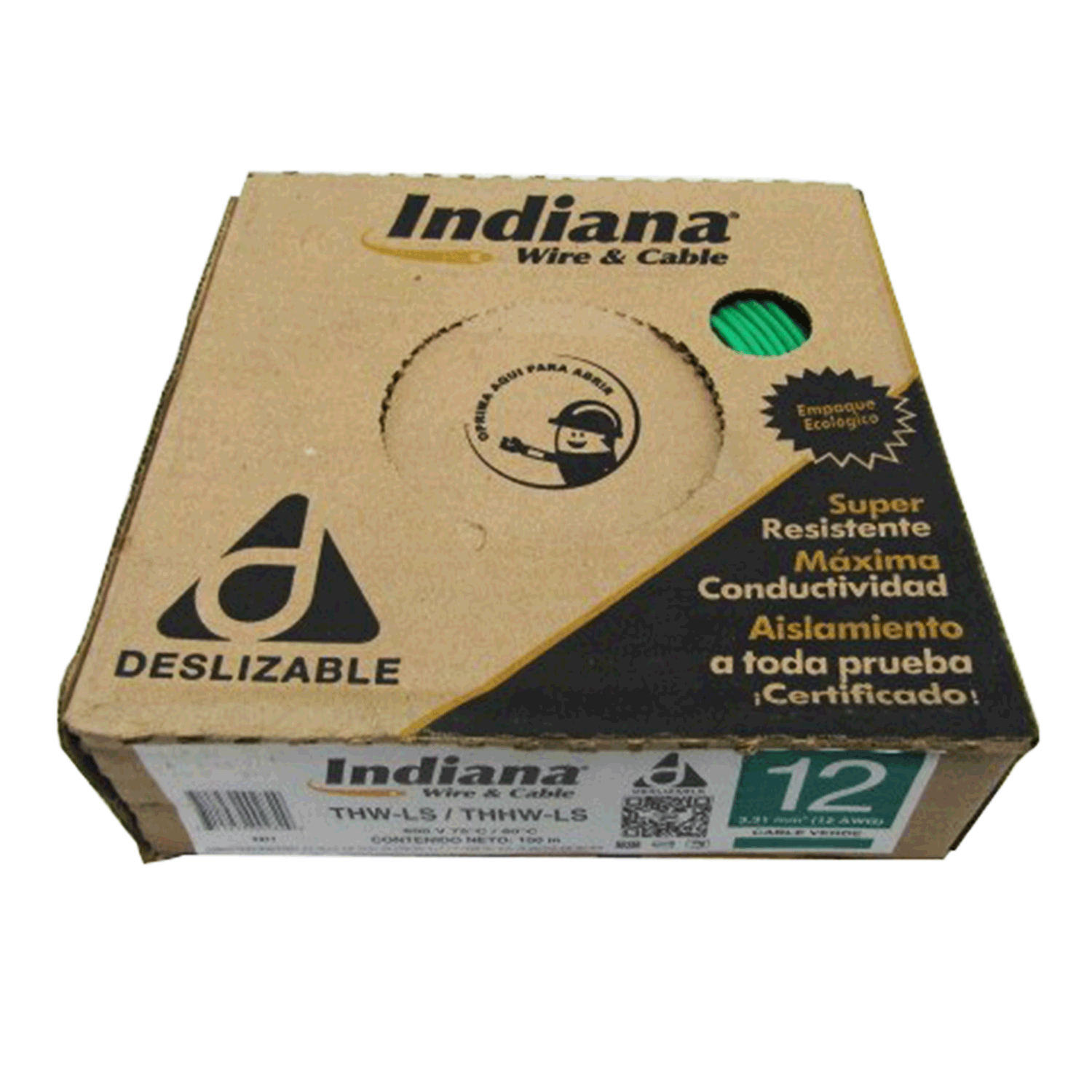 Imagen de CABLE THW-LS/THHW-LS 12 AWG INDIANA “VERDE” CAJA/ROLLO 100 MTS