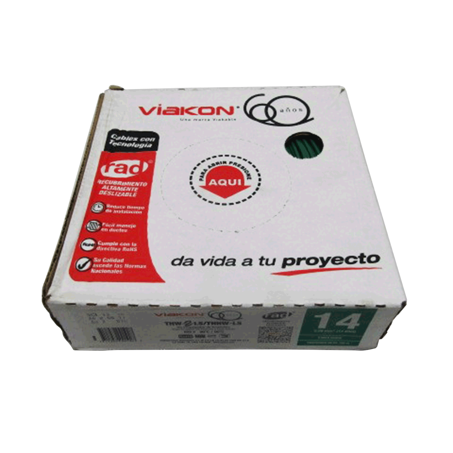 Imagen de CABLE THW-LS / THHW-LS 14 AWG PVC CAJA (VIAKON) “VERDE”