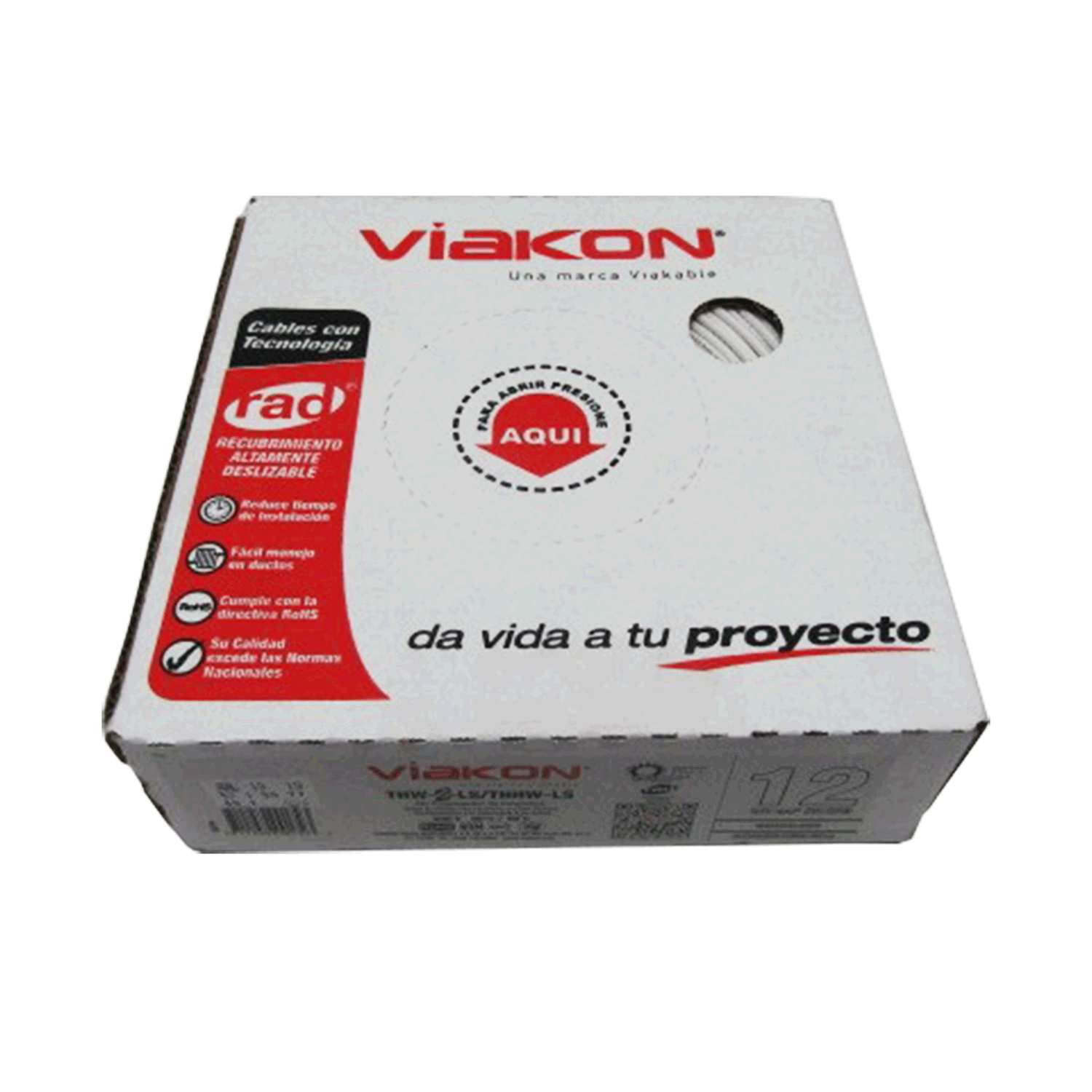 Imagen de CABLE THW-LS / THHW-LS 12 AWG PVC CAJA (VIAKON) "BLANCO"