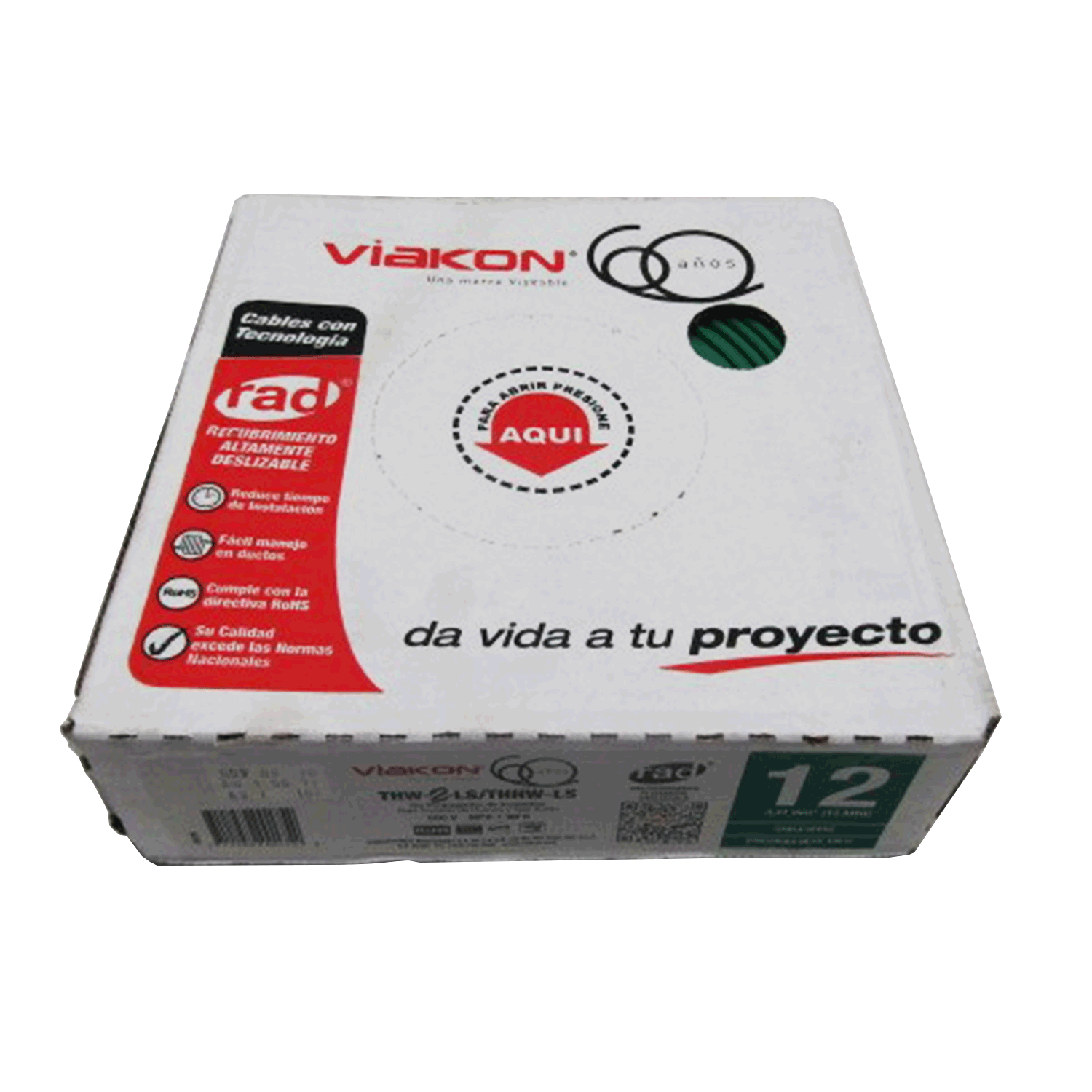 Imagen de CABLE THW-LS / THHW-LS 12 AWG PVC CAJA (VIAKON) "VERDE"