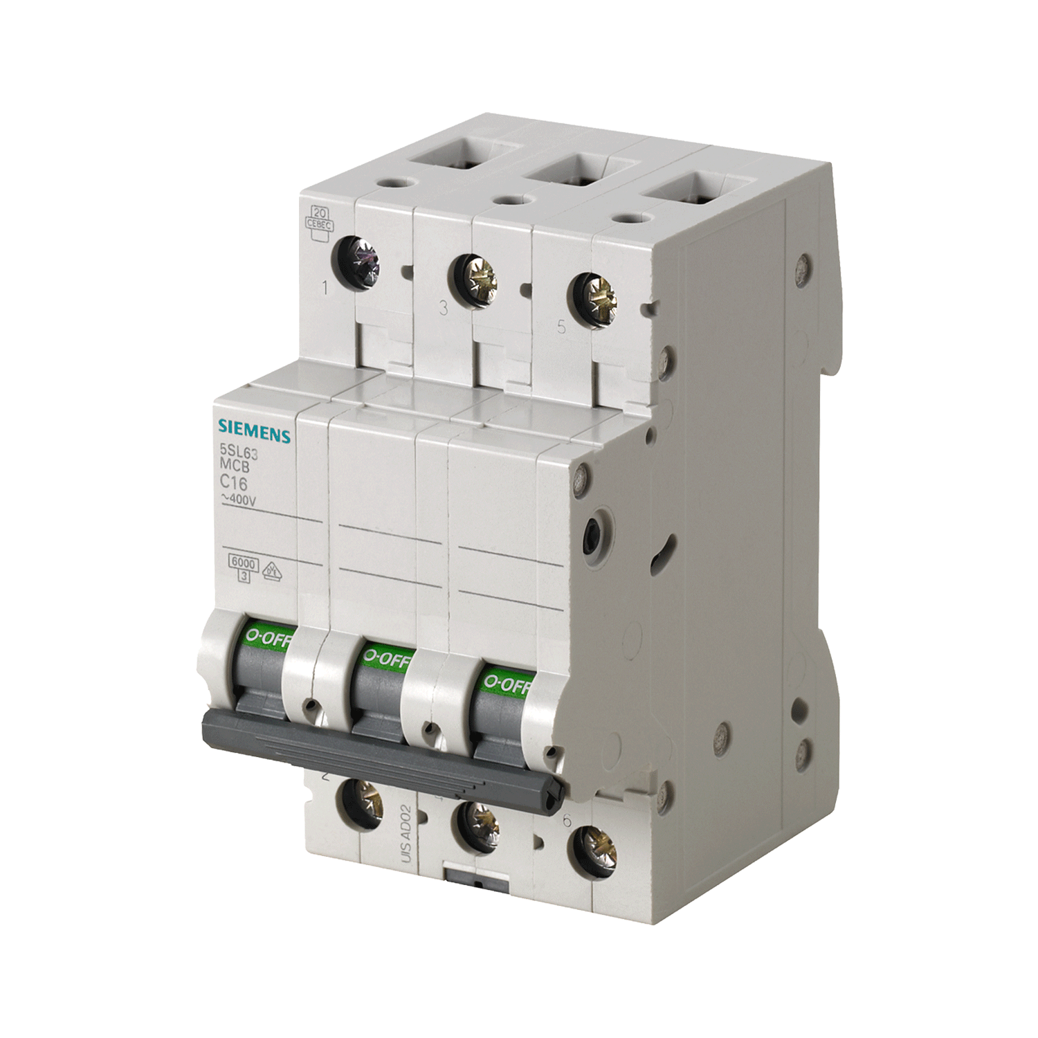 Imagen de PASTILLA INTERRUPTOR PARA RIEL DIN 5SL 3X2A 6KA 250/440V