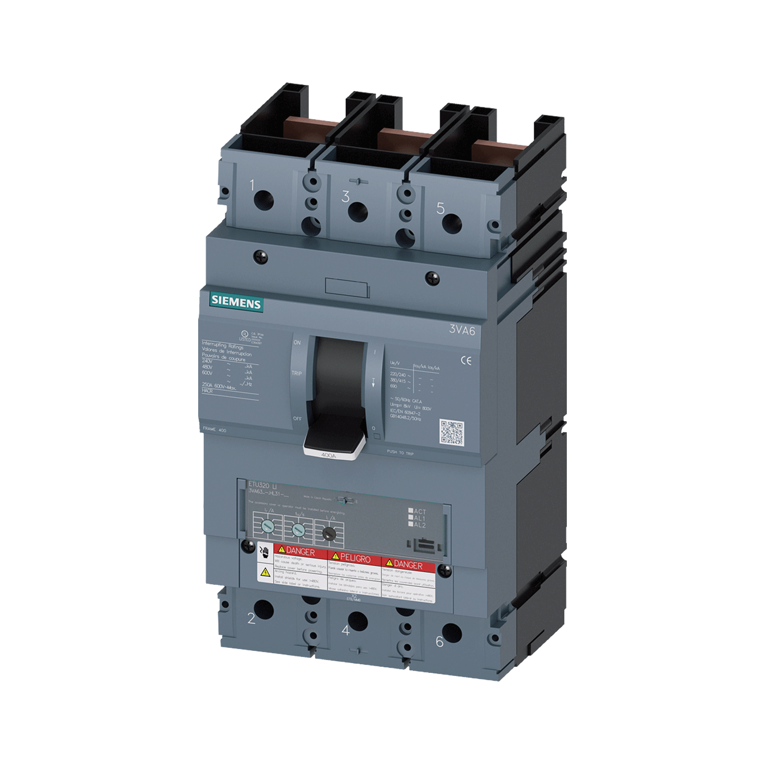 Imagen de INTERRUPTOR  AUTOMATICO 3VA6 UL 400A 35KA 480V 3 POLOS