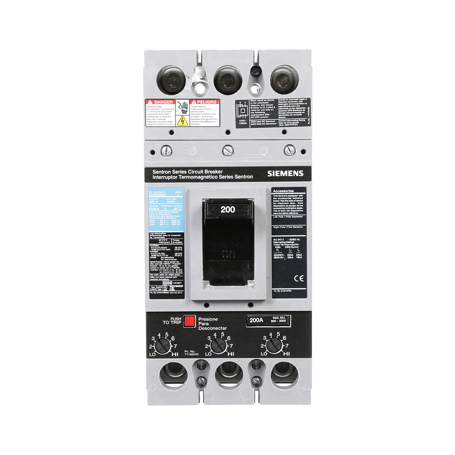 Imagen de INTERRUPTOR FXD6 3X200A 65KA/240, 35KA/480, 22KA/600V