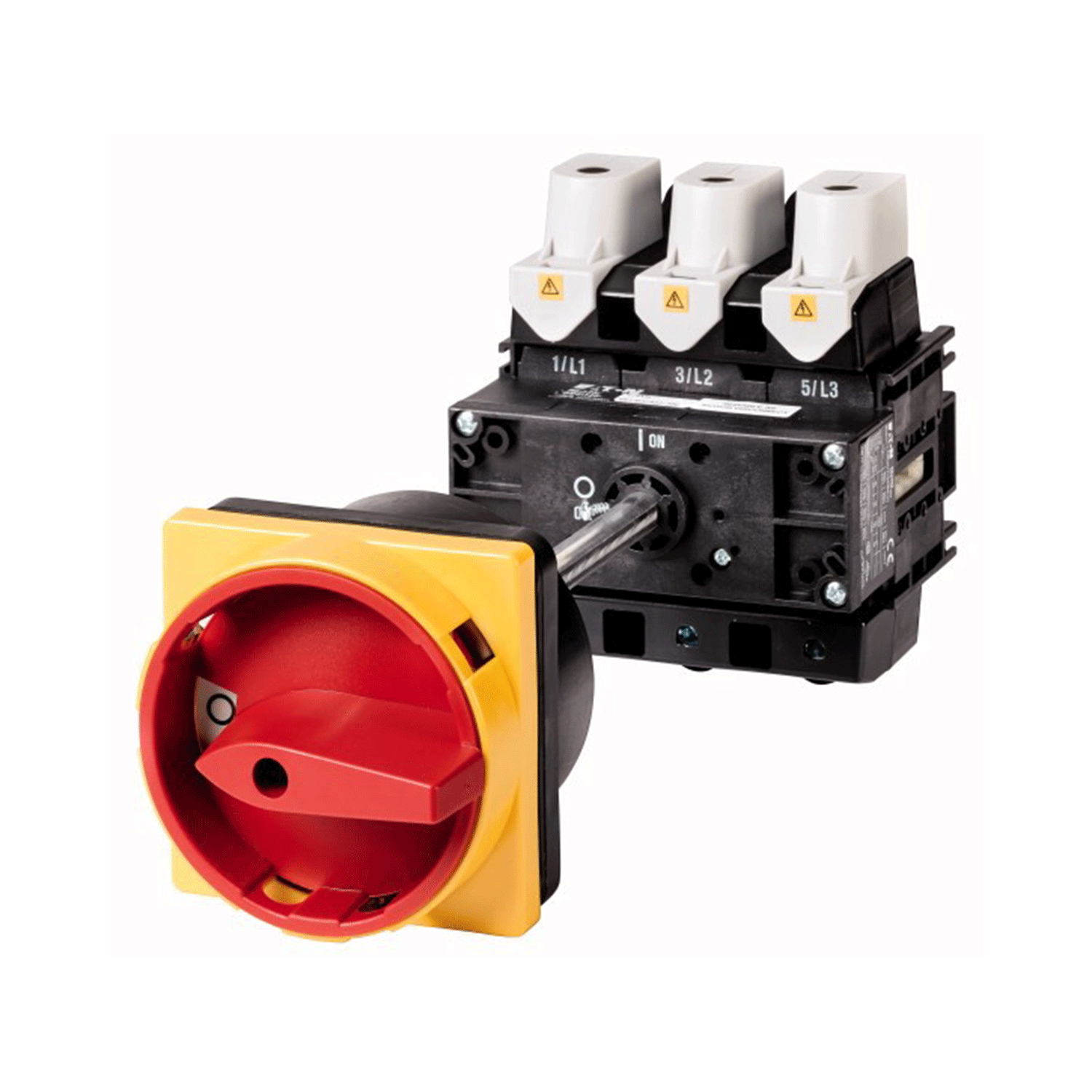 Imagen de SECCIONADOR ROTATIVO TRIPOLAR S/CAJA MANIJA ROJO/AMARILLO EMPOTRAR 250 AMP P5-250/V/SVB EATON