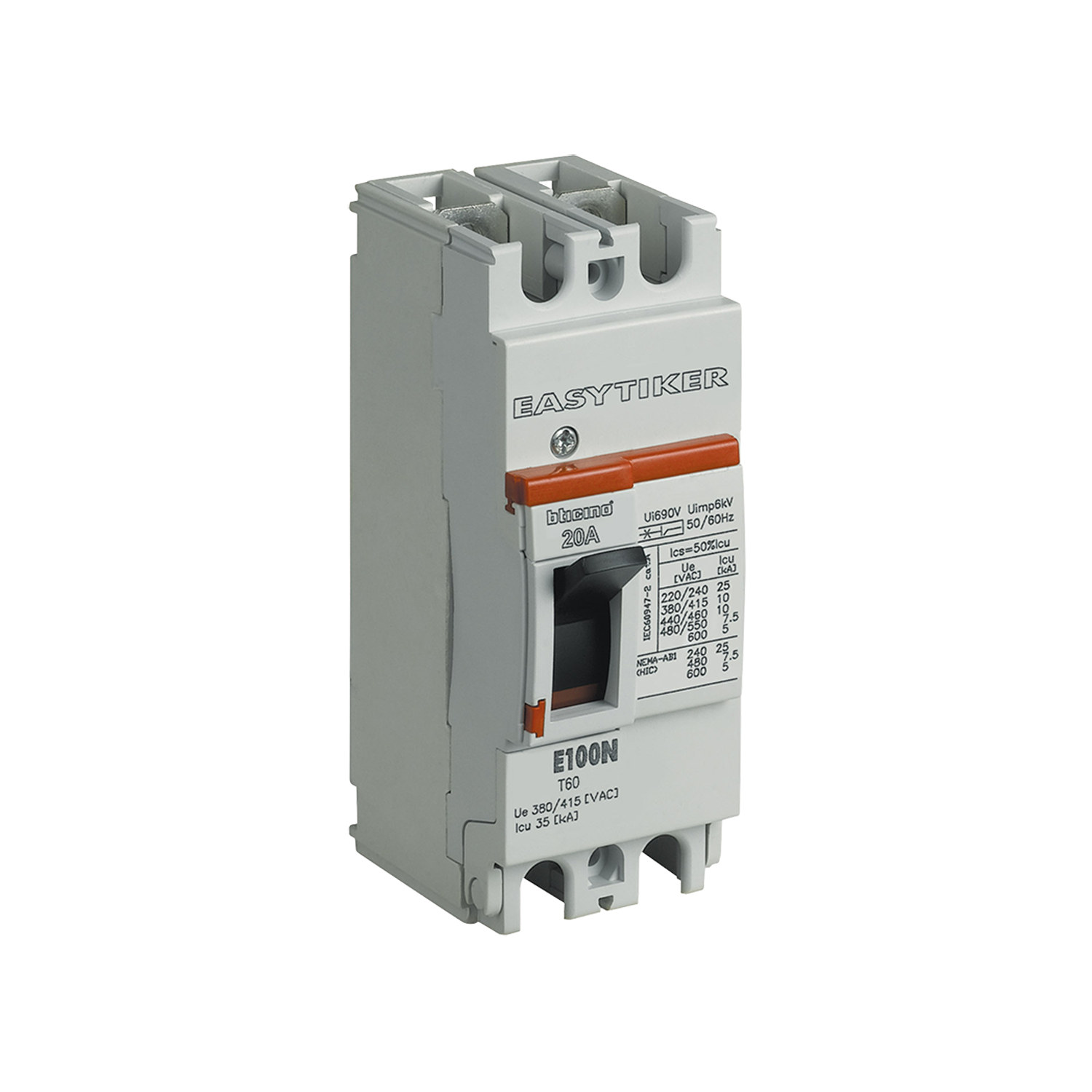 Imagen de INTERRUPTOR E100H 2X20A 60KA/220, 20KA/480V EASYTIKER