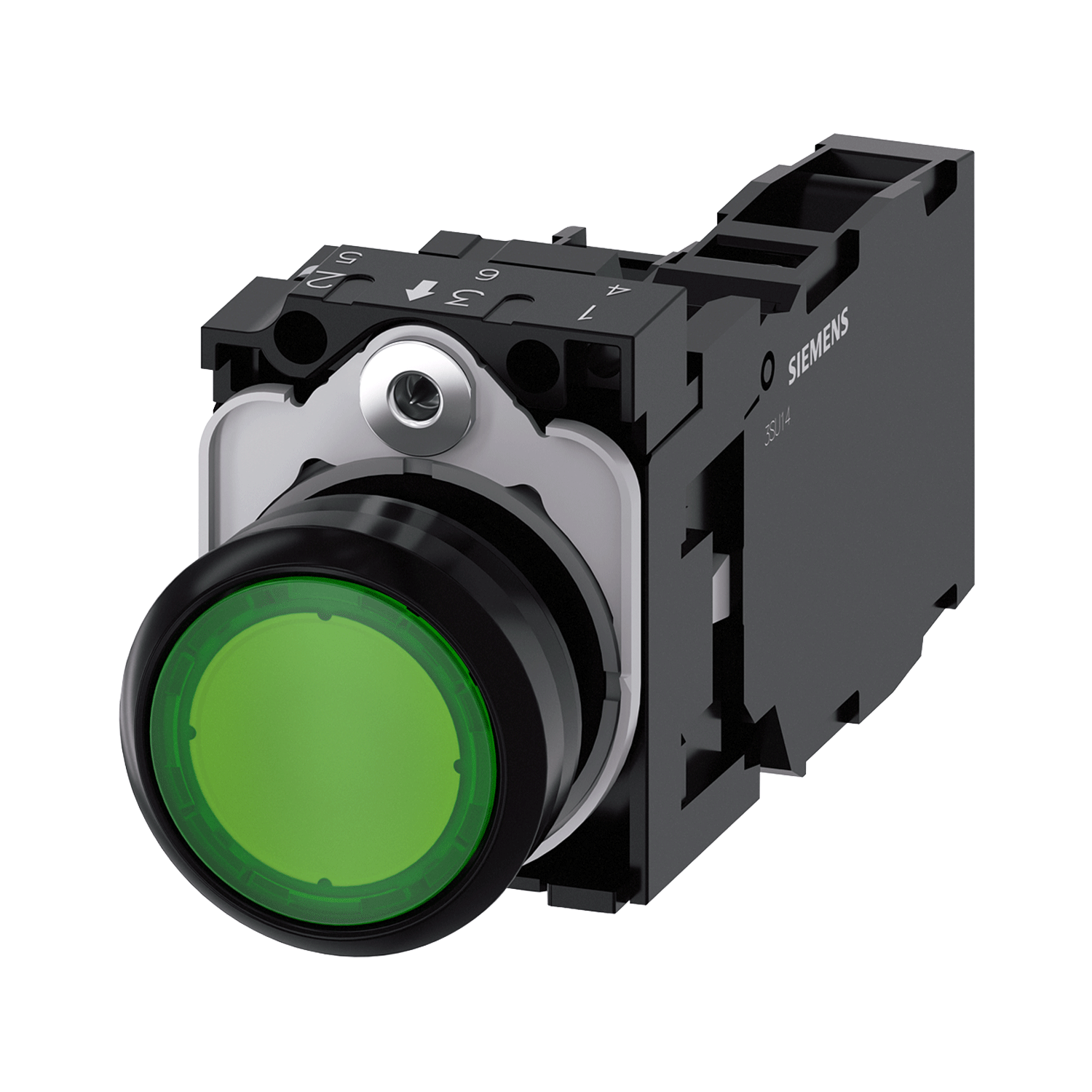 Imagen de BOTON PULSADOR ILUMINADO VERDE 22MM 1NA+1NC LED INTEGRADO 110V AC