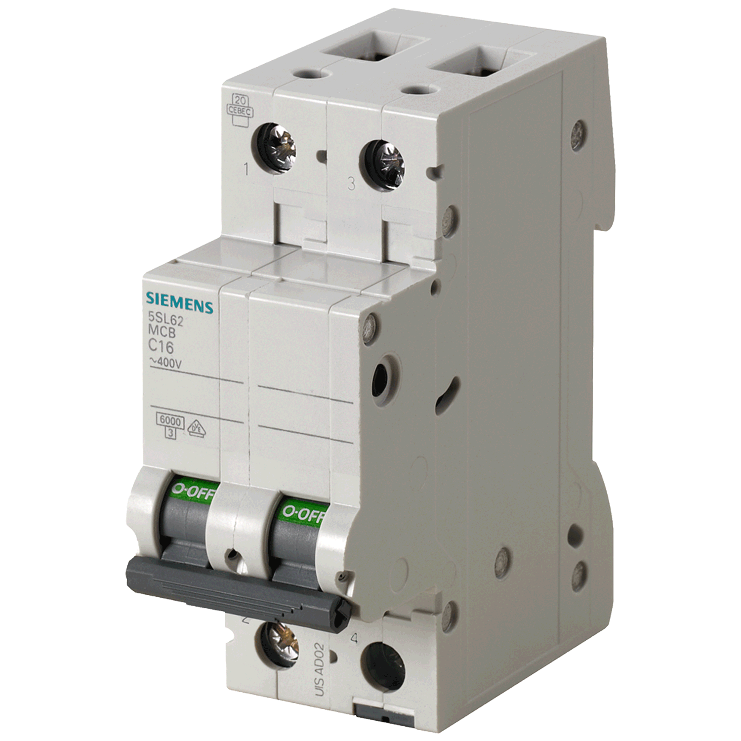 Imagen de PASTILLA INTERRUPTOR PARA RIEL DIN 5SL 2X63A 6KA 250/440V