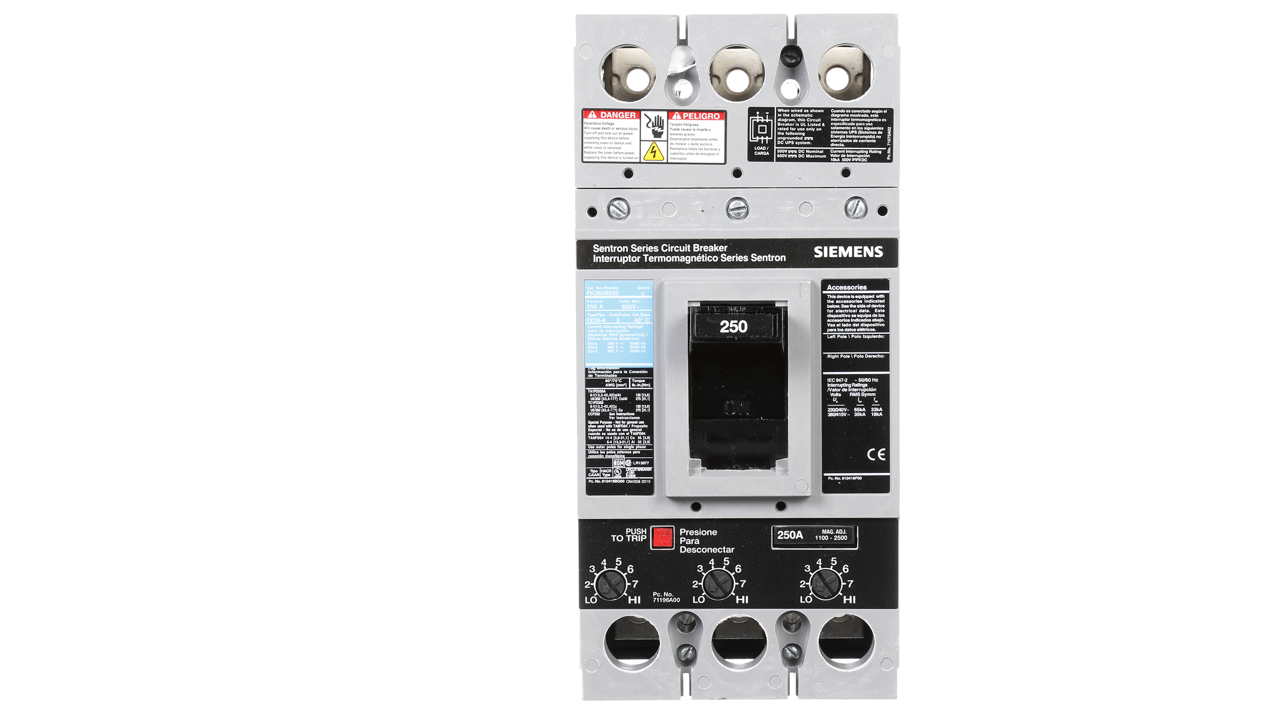 Imagen de INTERRUPTOR FXD6 3X250A 65KA/240, 35KA/480, 22KA/600V