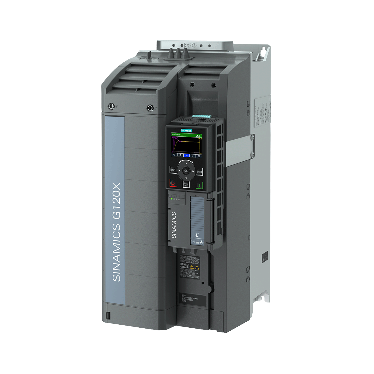 Imagen de VARIADOR G120X 30HP TRIFASICO 440 VAC COMUNICACIÓN PROFINET, ETHERNET/IP FILTRO EMC INCLUYE PANEL