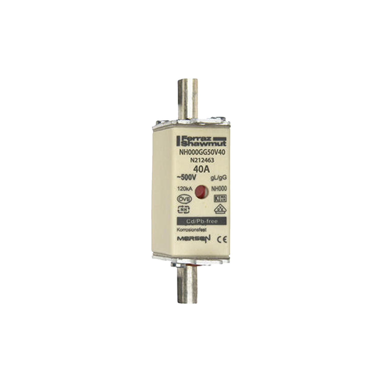 Imagen de FUSIBLE NH TAMAÑO 000 40A 500V AC, 250V DC NH000GG50V40 MERSEN