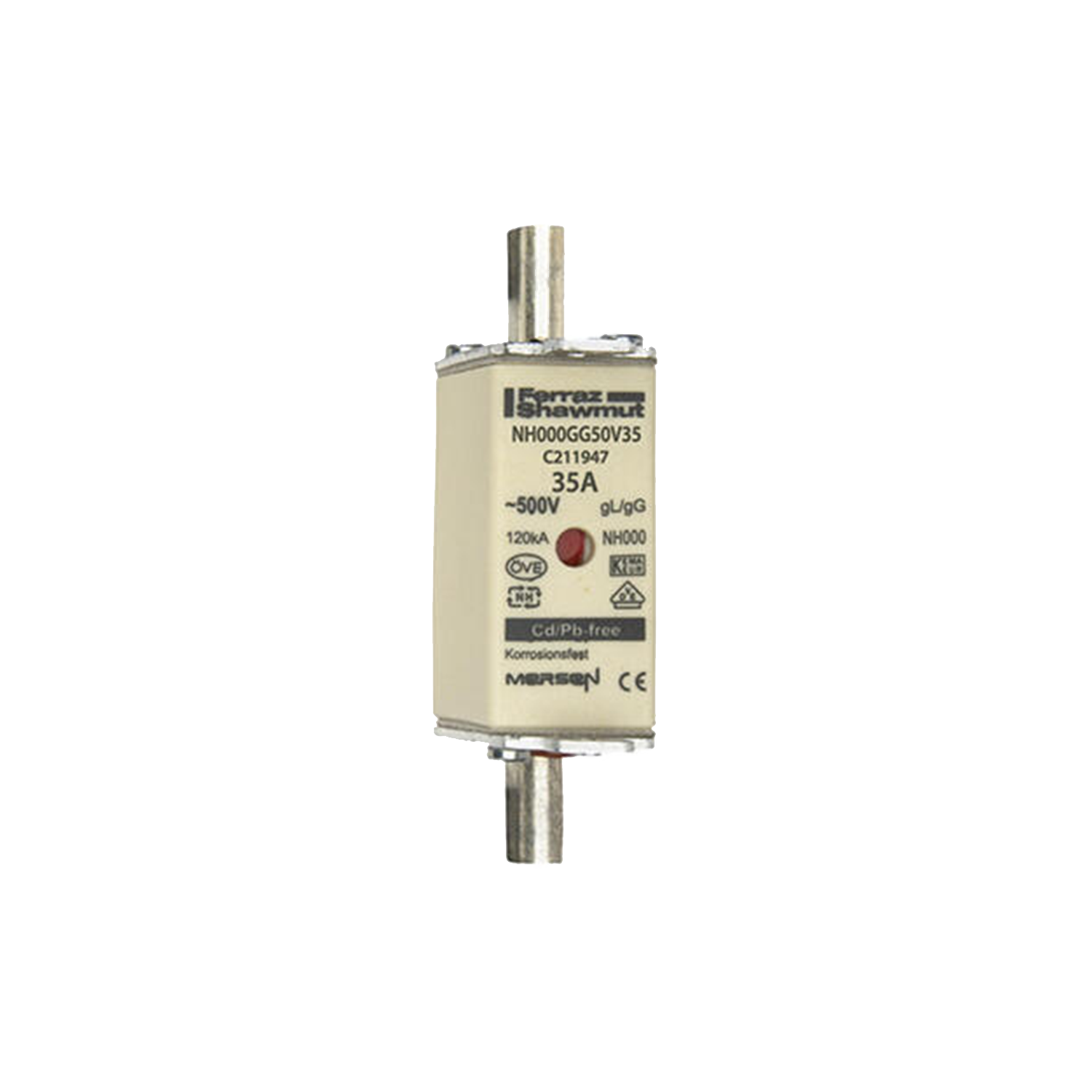 Imagen de FUSIBLE NH TAMAÑO 000 35A 500V AC, 250V DC NH000GG50V35 MERSEN