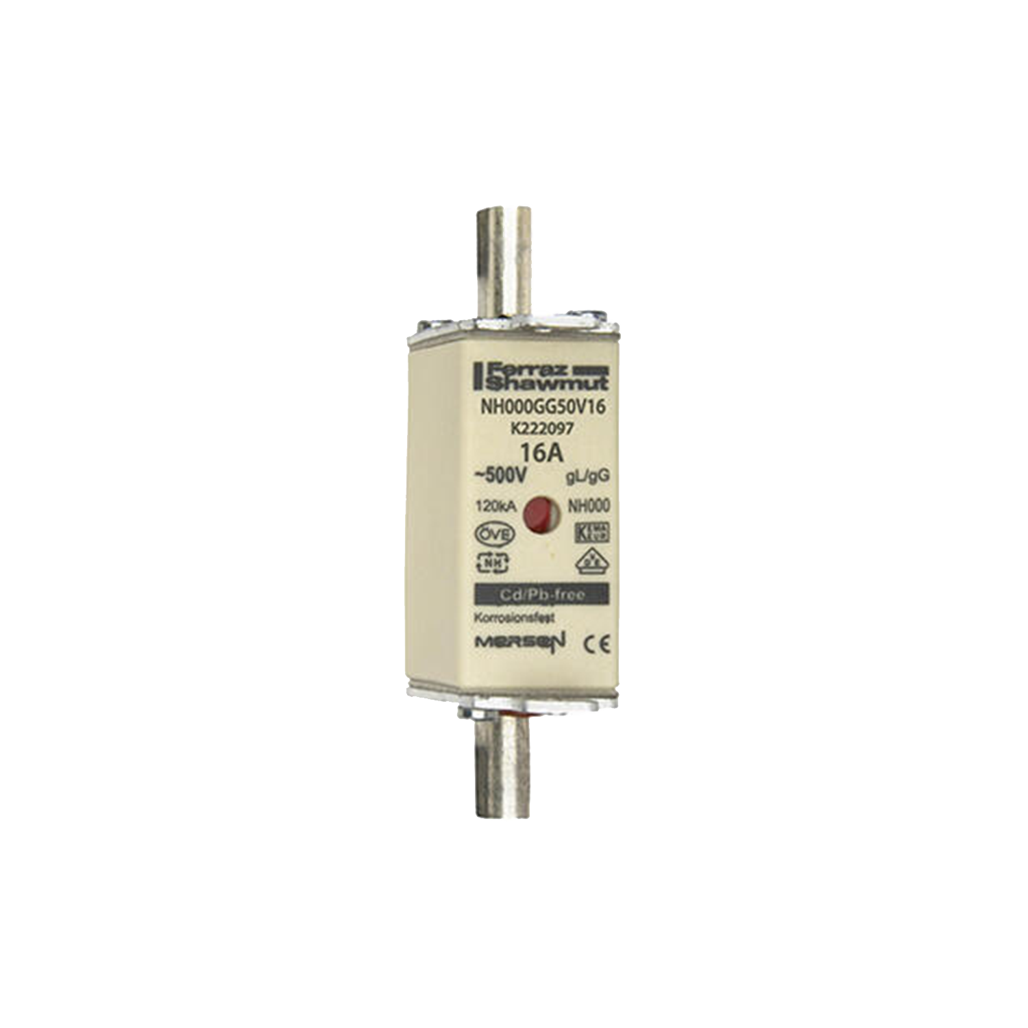 Imagen de FUSIBLE NH TAMAÑO 000 16A 500V AC, 250V DC NH000GG50V16 MERSEN