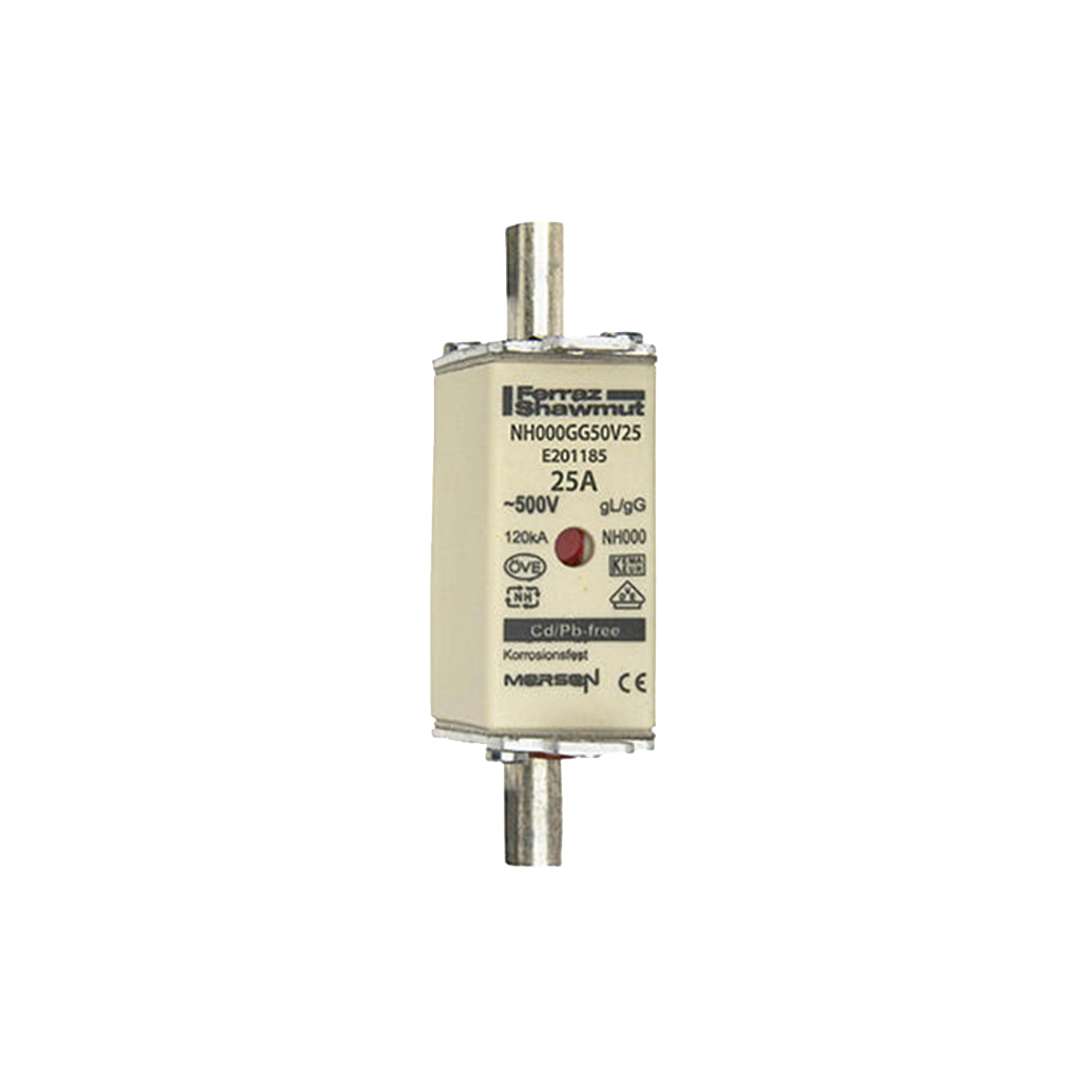 Imagen de FUSIBLE NH TAMAÑO 000 25A 500V AC, 250V DC NH000GG50V25 MERSEN