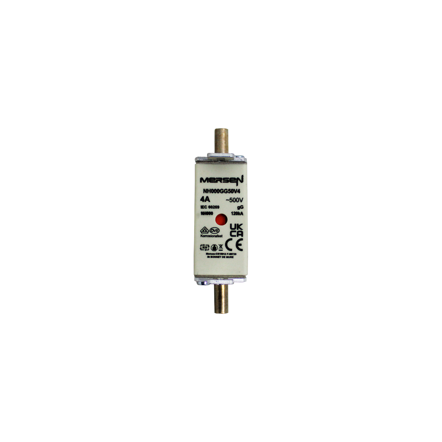 Imagen de FUSIBLE NH TAMAÑO 000 4A 500V AC, 250V DC NH000GG50V4 MERSEN