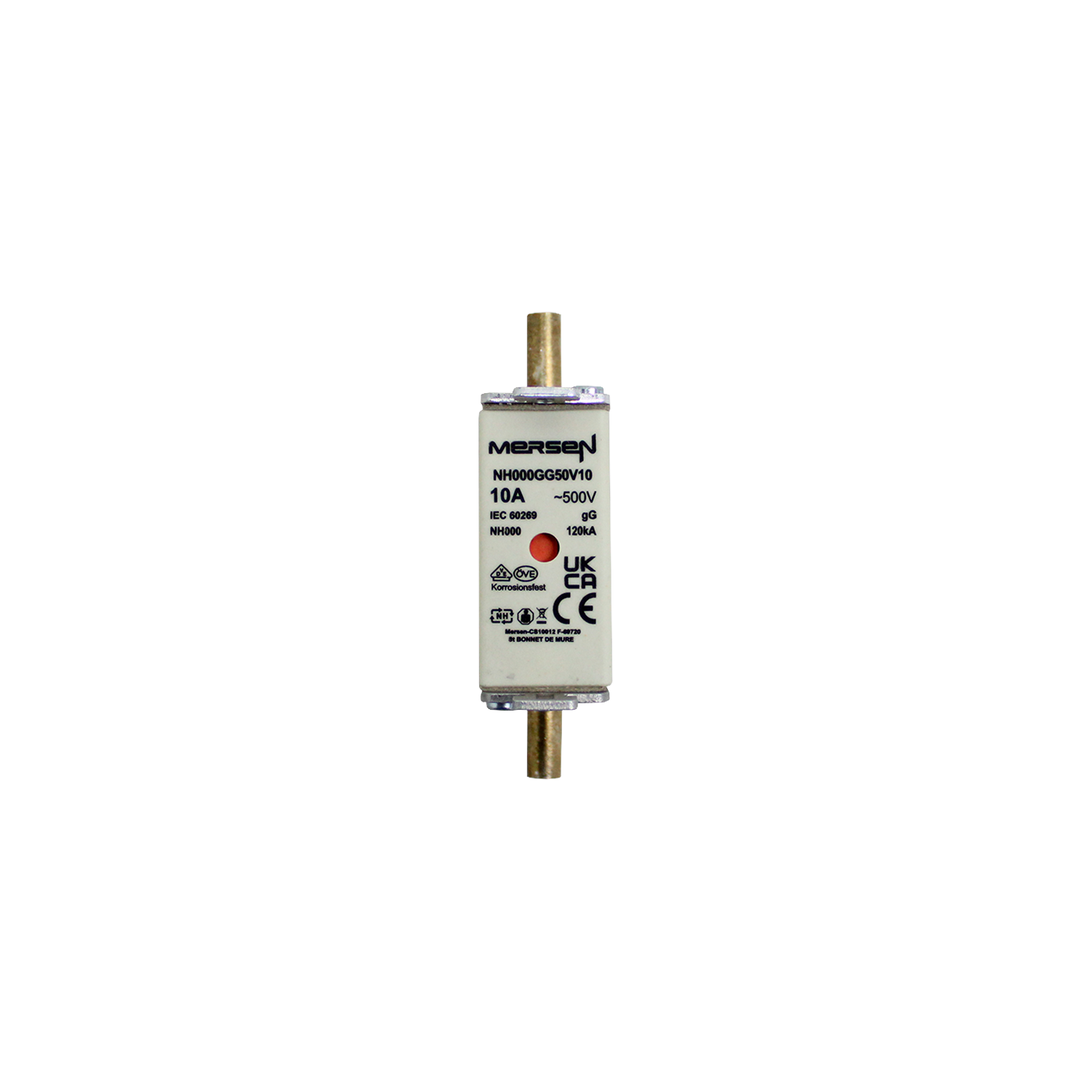 Imagen de FUSIBLE NH TAMAÑO 000 10A 500V AC, 250V DC NH000GG50V10 MERSEN