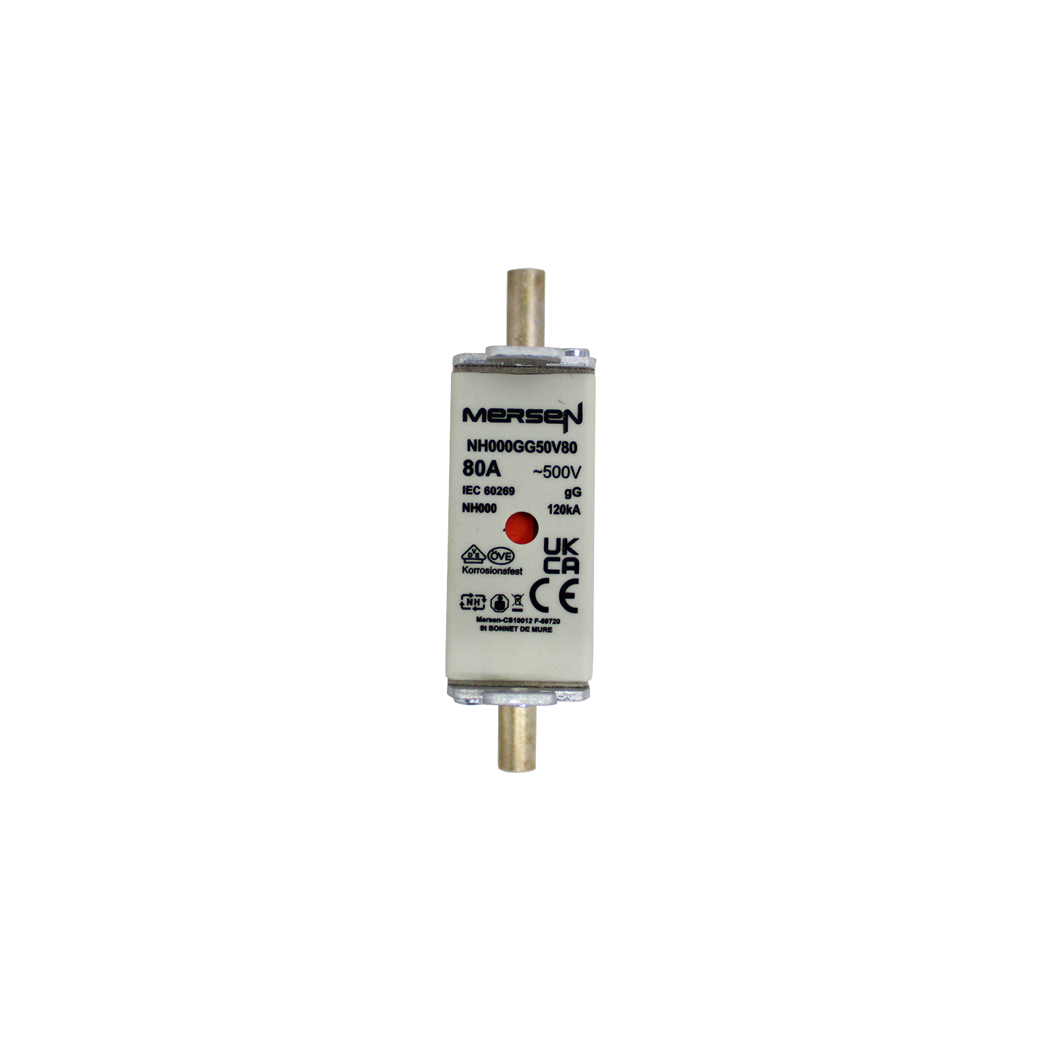 Imagen de FUSIBLE NH TAMAÑO 000 80A 500V AC, 250V DC NH000GG50V80 MERSEN