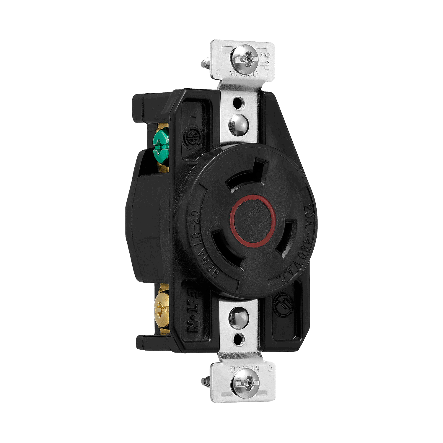 Imagen de CONTACTO MEDIA VUELTA 2P 3H 20A 480V AC NEMA L8-20 GRADO INDUSTRIAL