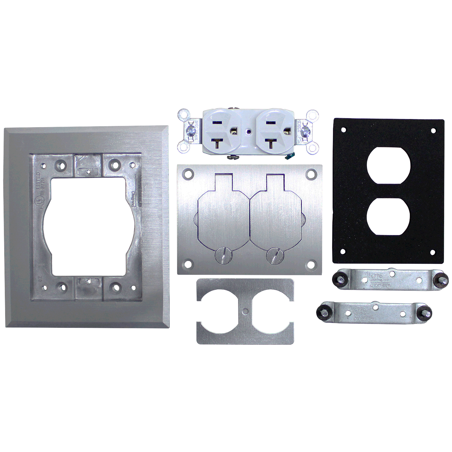 Imagen de KIT OMNIBOX BLANCO CON MARCO, TAPA Y TOMACORRIENTE 20A TAPA ALUMINIO