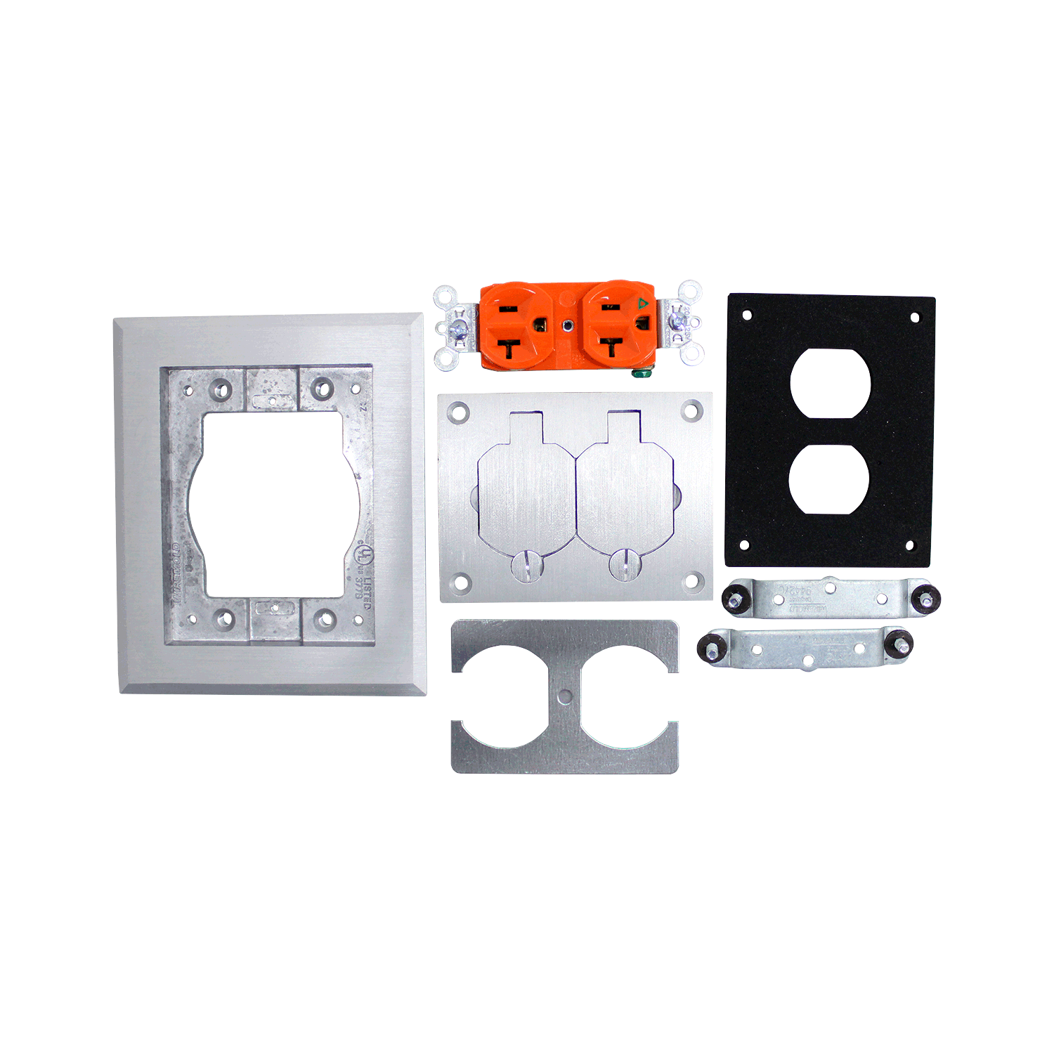Imagen de KIT OMNIBOX NARANJA CON MARCO, TAPA Y TOMACORRIENTE 20A TIERRA AISLADA TAPA ALUMINIO