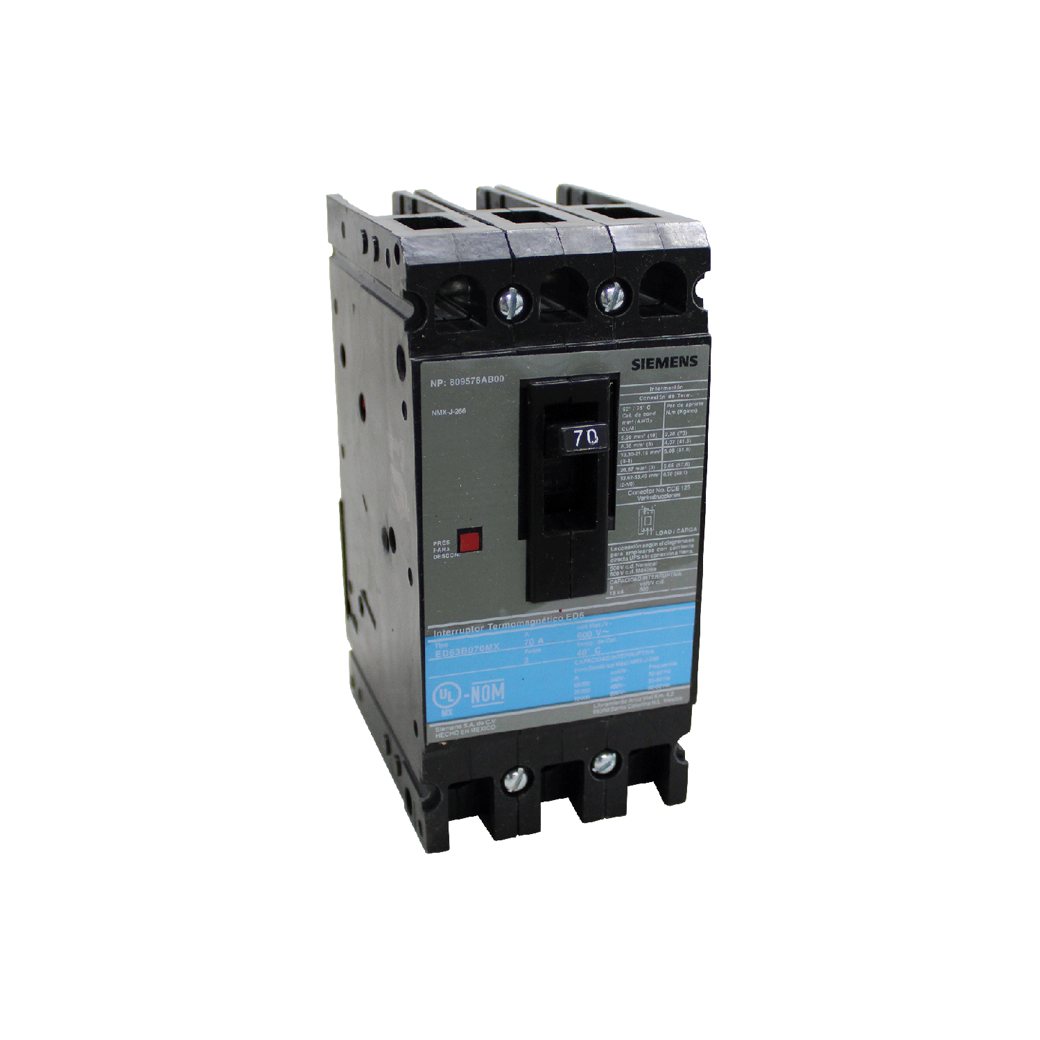 Imagen de INTERRUPTOR ED6 3X70A 65KA/240, 25KA/480, 18KA/600V