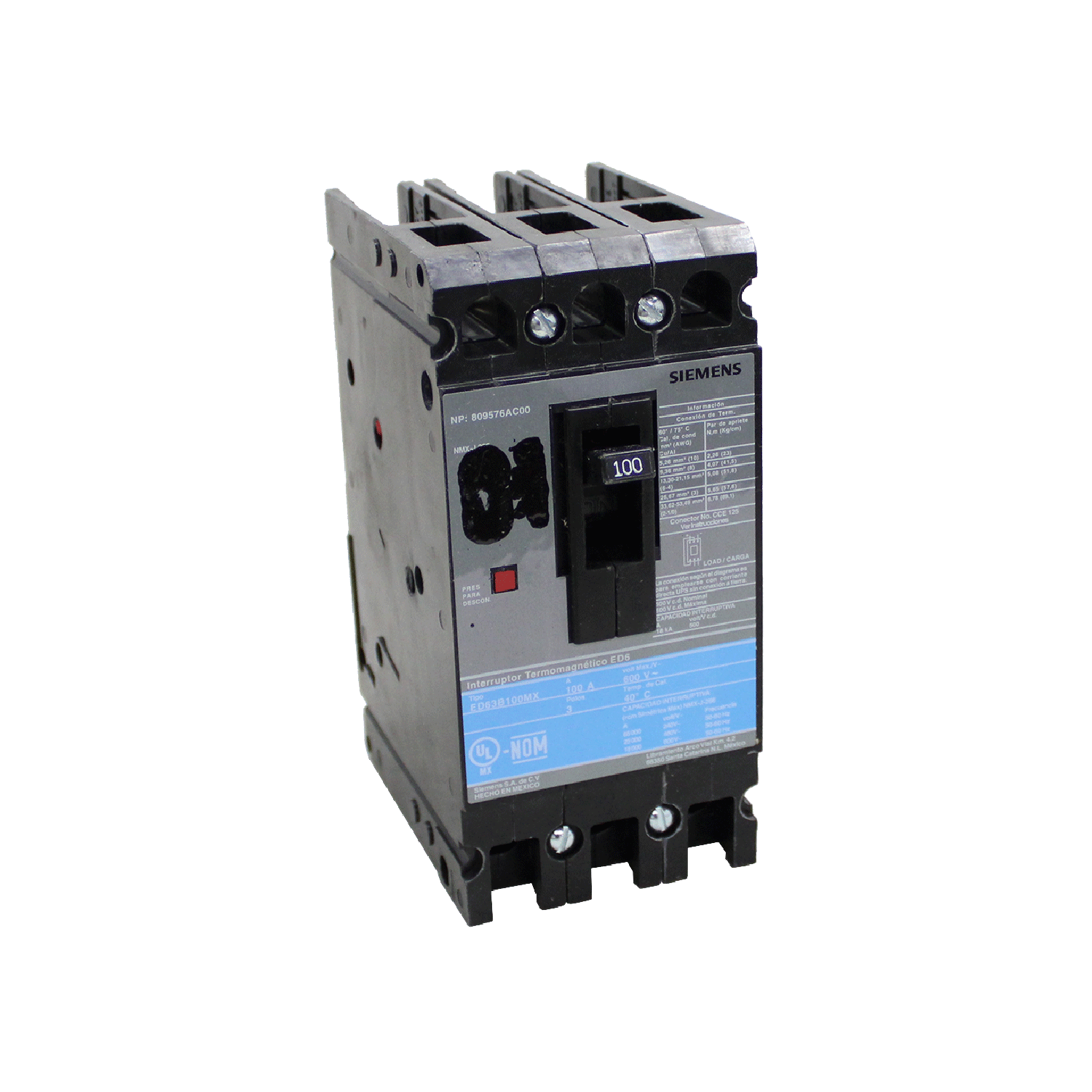 Imagen de INTERRUPTOR ED6 3X100A 65KA/240, 25KA/480, 18KA/600V