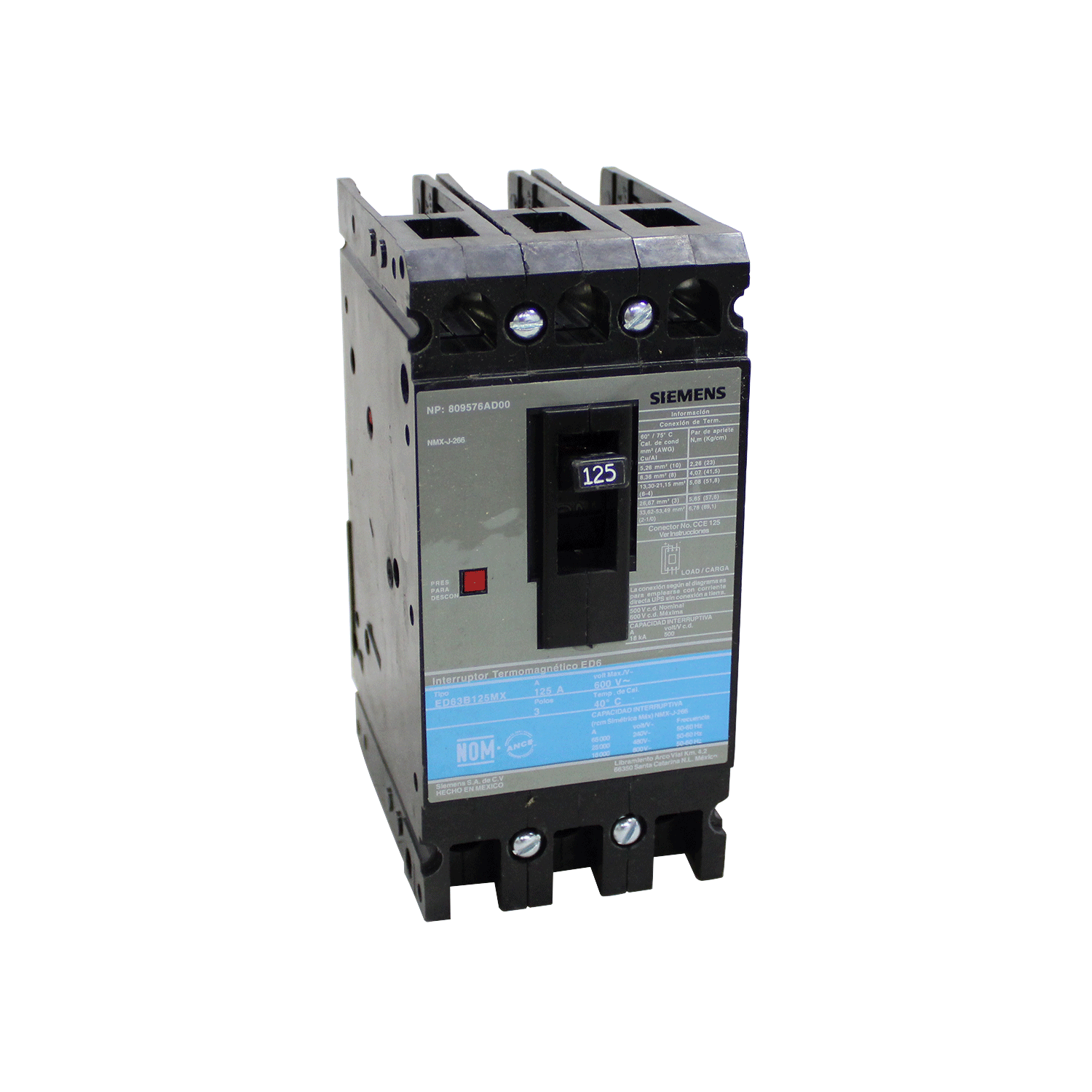 Imagen de INTERRUPTOR ED6 3X125A 65KA/240, 25KA/480, 18KA/600V