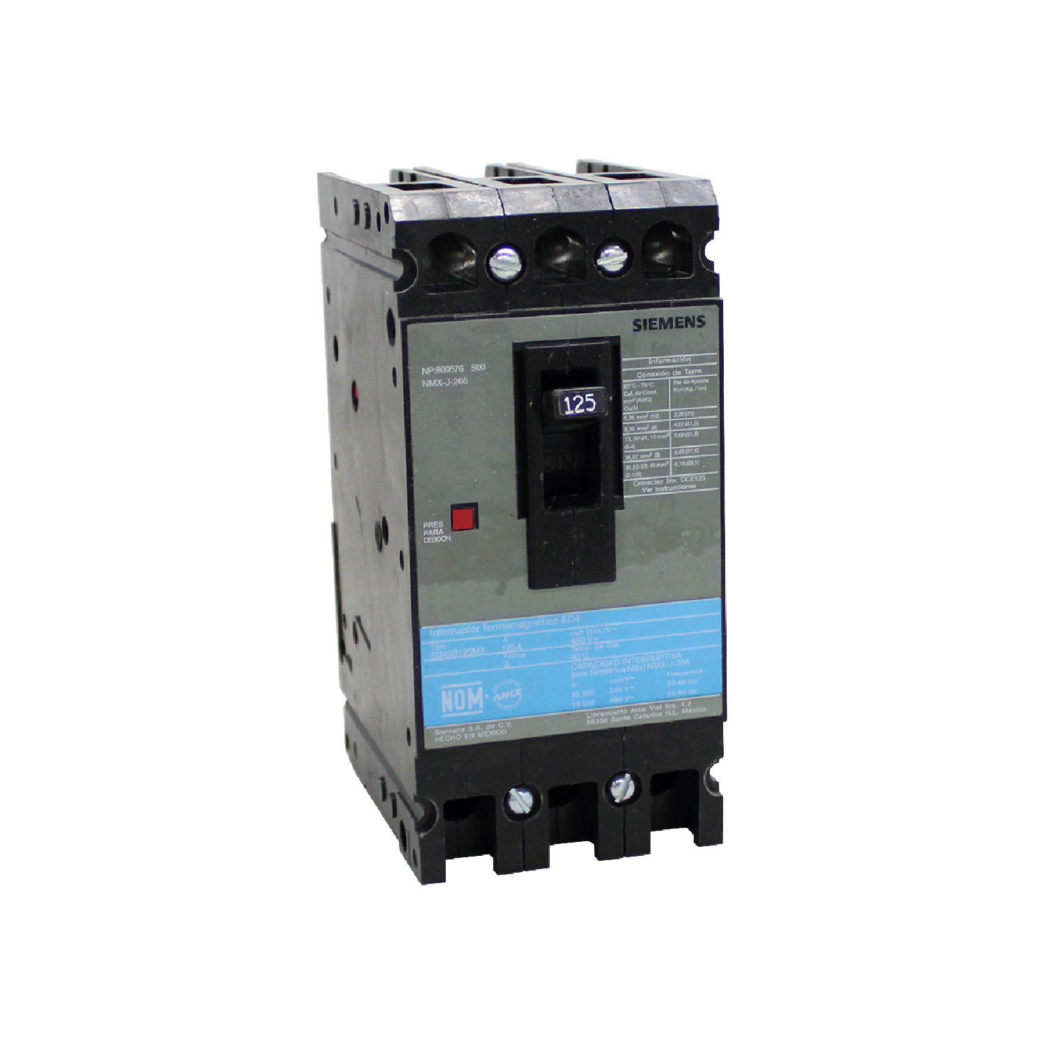 Imagen de INTERRUPTOR ED4 3X125A 65KA/240, 18KA/480V