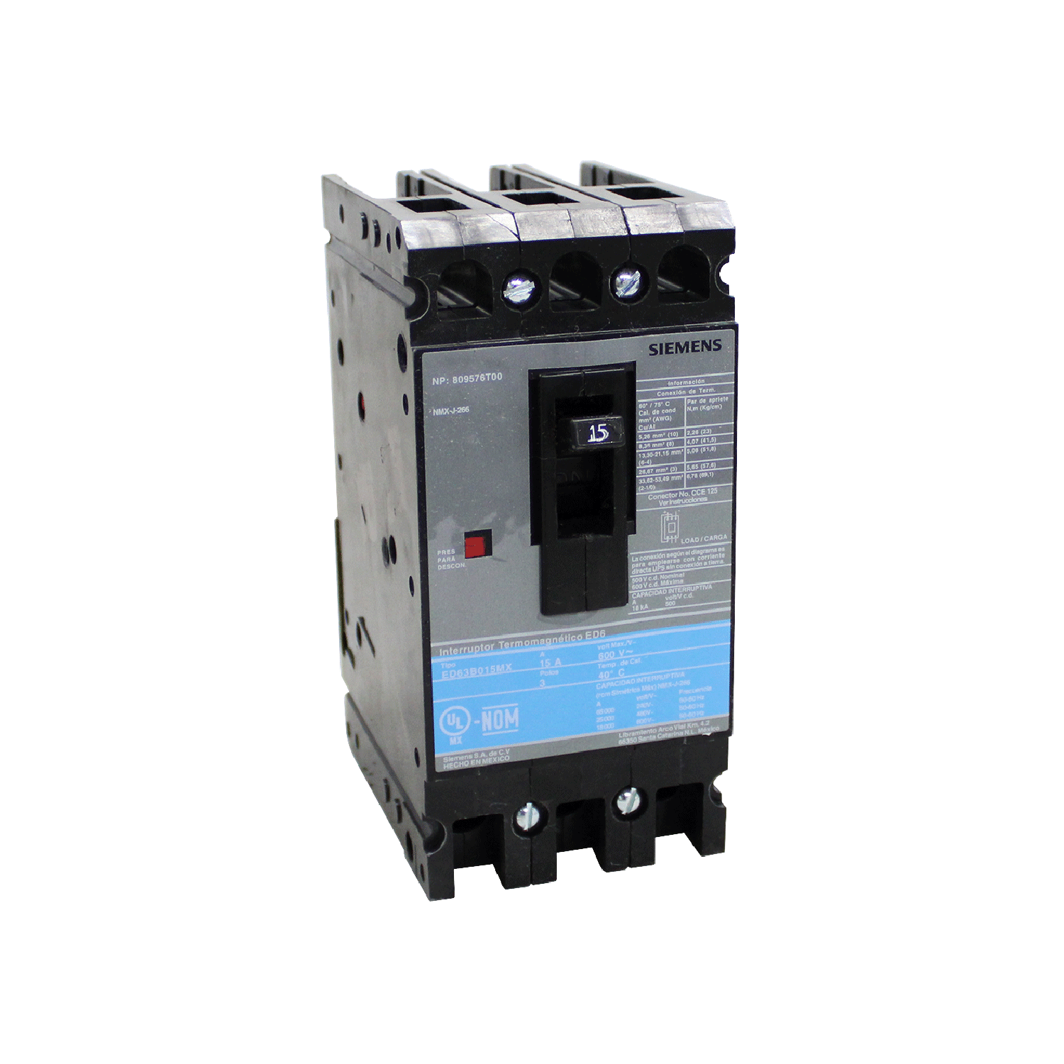 Imagen de INTERRUPTOR ED6 3X15A 65KA/240, 25KA/480, 18KA/600V