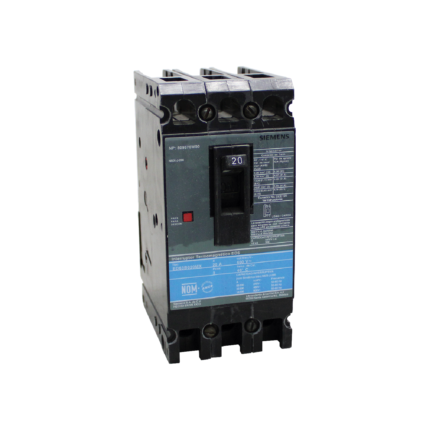 Imagen de INTERRUPTOR ED6 3X20A 65KA/240, 25KA/480, 18KA/600V