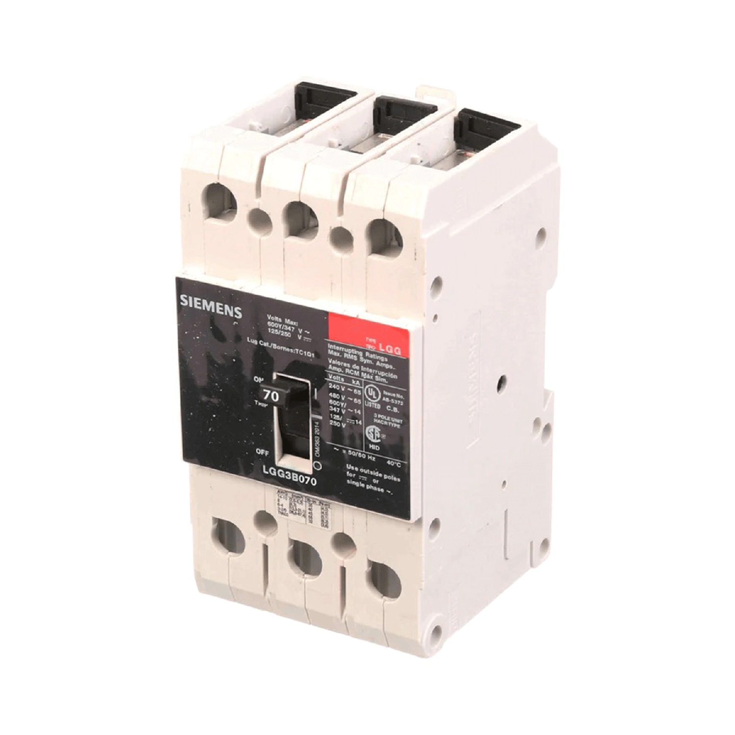 Imagen de INTERRUPTOR LGG 3X70A 65KA/240, 65KA/480, 25KA/600V UL489 PARA RIEL DIN