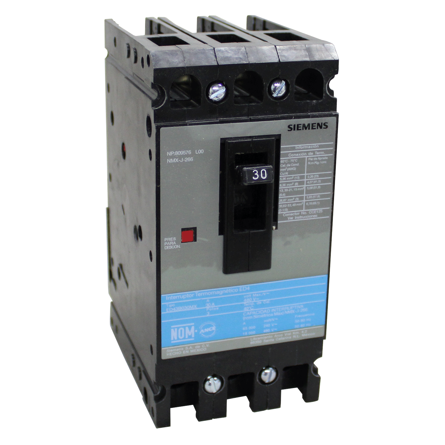 Imagen de INTERRUPTOR ED4 3X30A 65KA/240, 18KA/480V