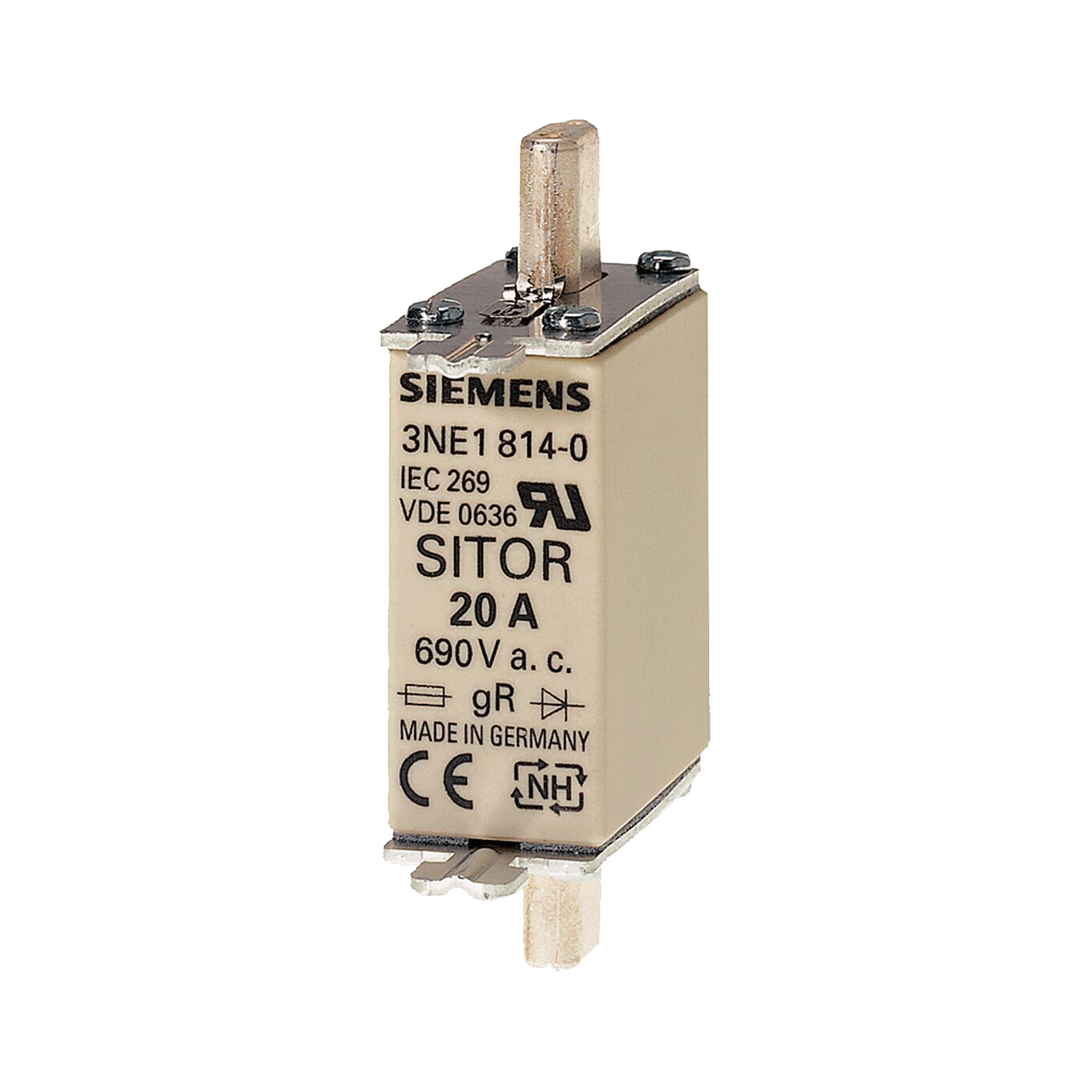 Imagen de CARTUCHO FUSIBLE SITOR NH000 80A 690V AC, 250V DC