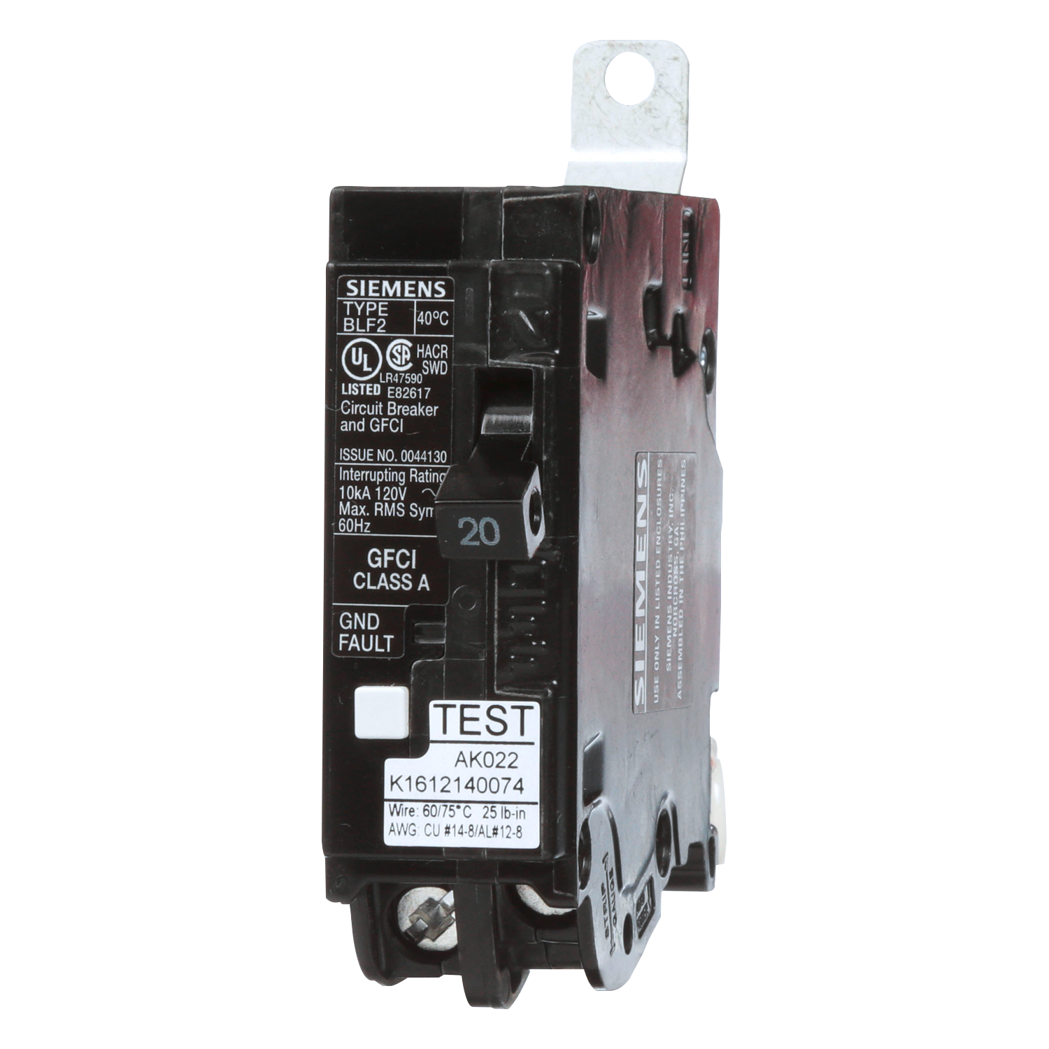 Imagen de PASTILLA INTERRUPTOR BLF 1X20A 10K 120V GFCI 5MA FALLA A TIERRA ATORNILLABLE