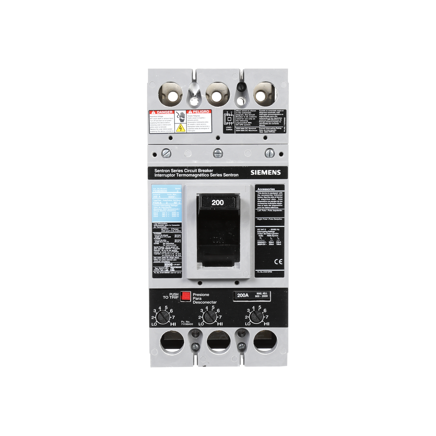 Imagen de INTERRUPTOR TERMOMAGNETICO RXD6 3X2000A 50KA 480V AC