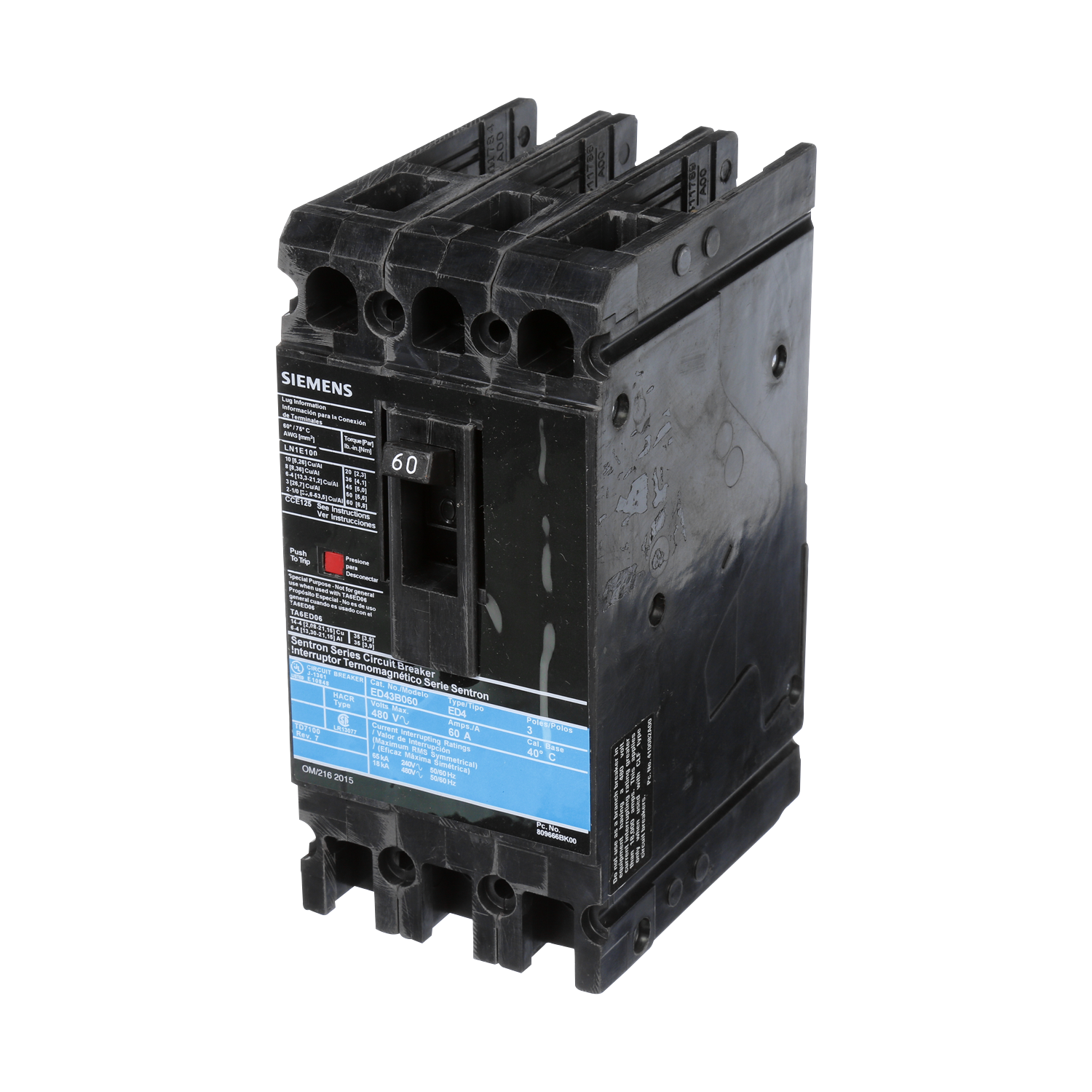 Imagen de INTERRUPTOR ED4 3X60A 65KA/240, 18KA/480V