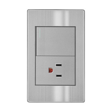 Imagen de PLACA METALICA PLATA CONTACTO SENCILLO + 1 APAGADOR 3 VIAS 15A ARTLITE 7503028267408