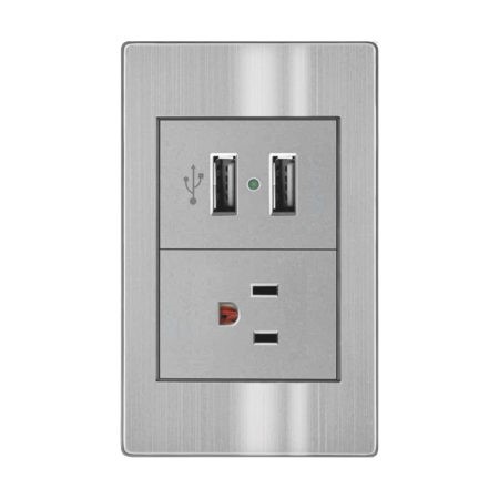 Imagen de PLACA METALICA PLATA CONTACTO SENCILLO + USB + CARGADOR TIPO C ARTLITE 7503028267422