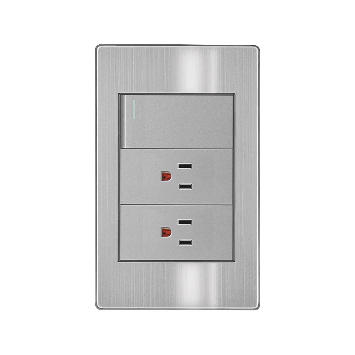 Imagen de PLACA METALICA PLATA CONTACTO DOBLE + 1 APAGADOR 3 VIAS ARTLITE 7503048442939